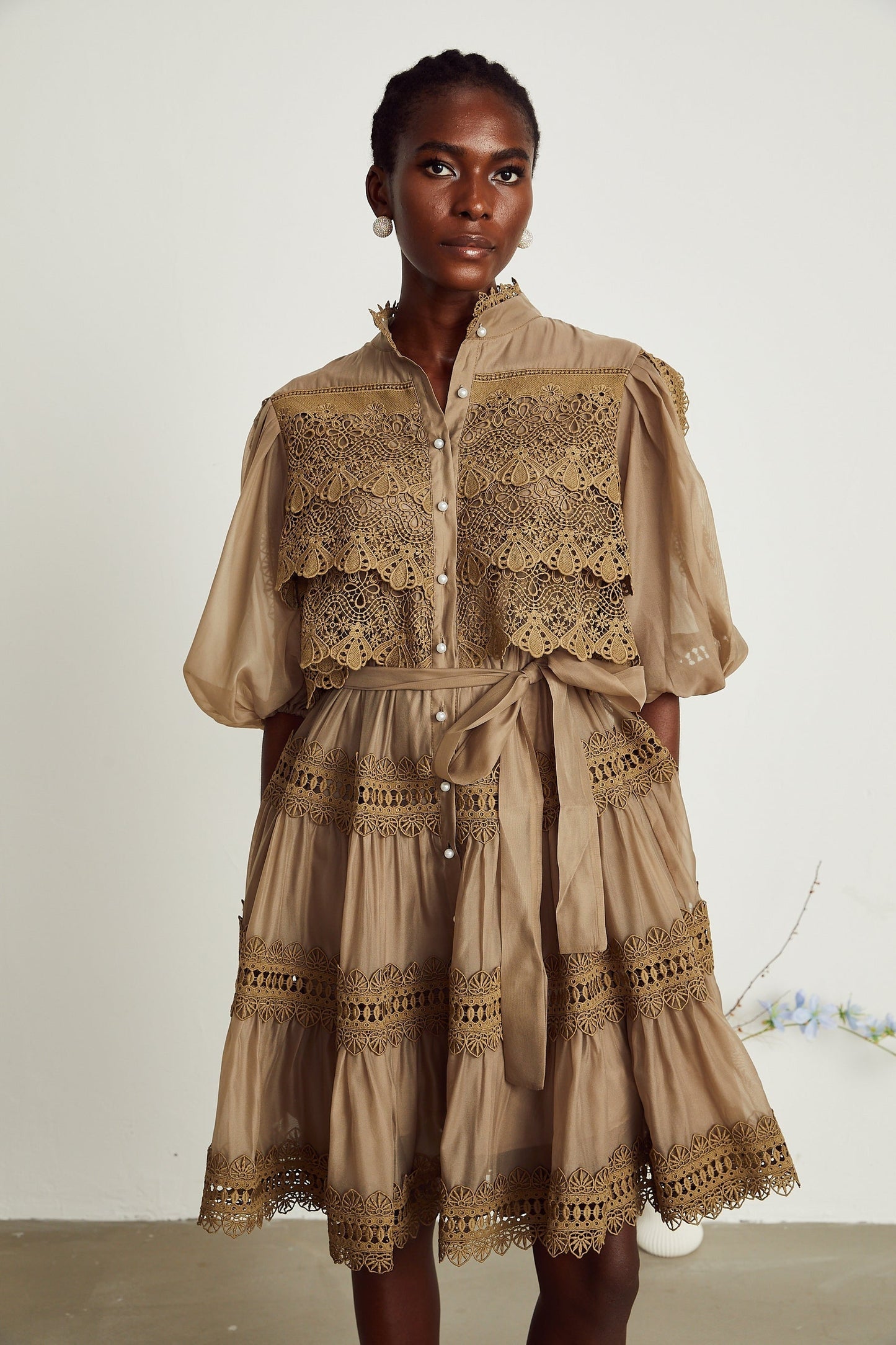 Inès lace cutout layered mini dress