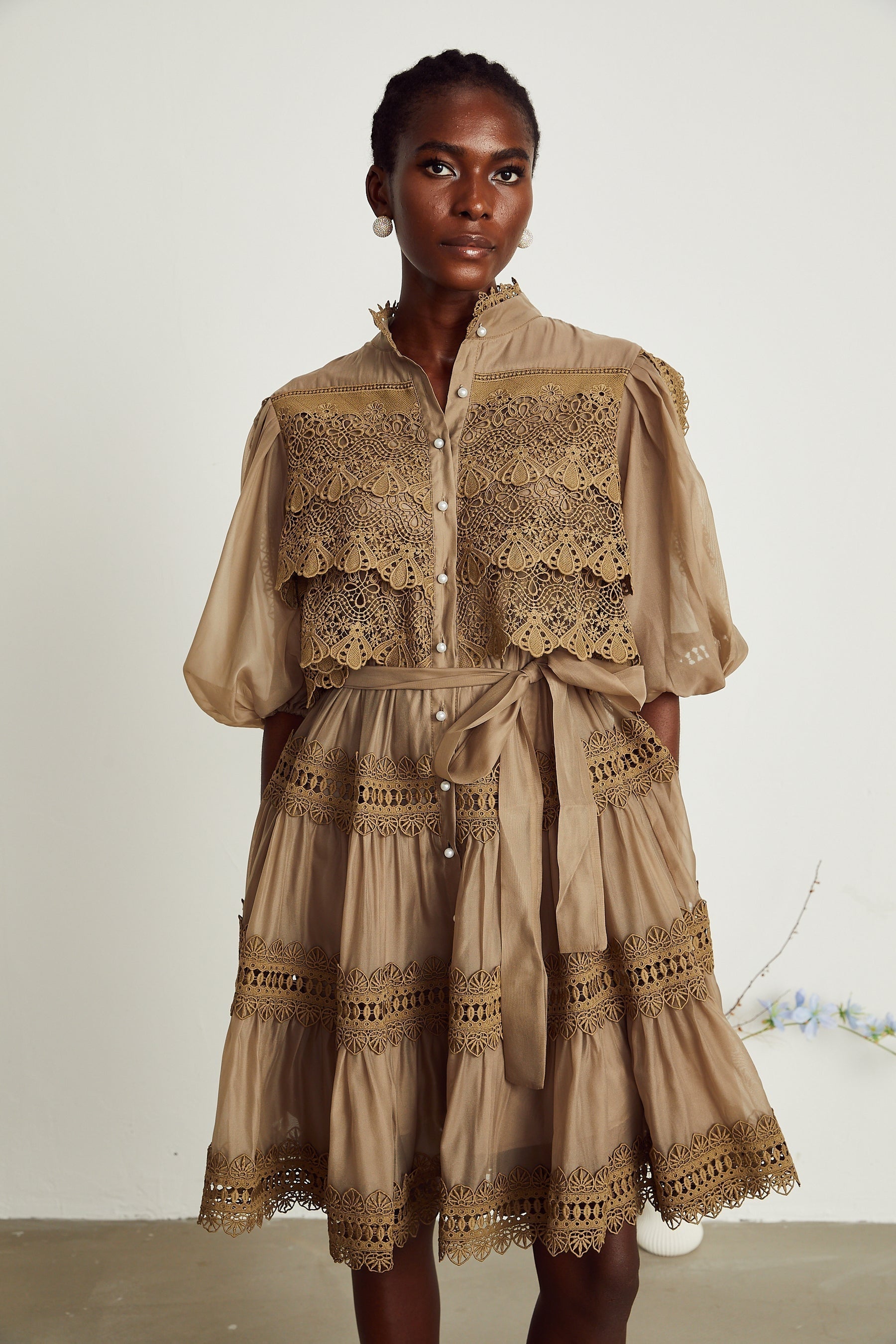 Inès lace cutout layered mini dress