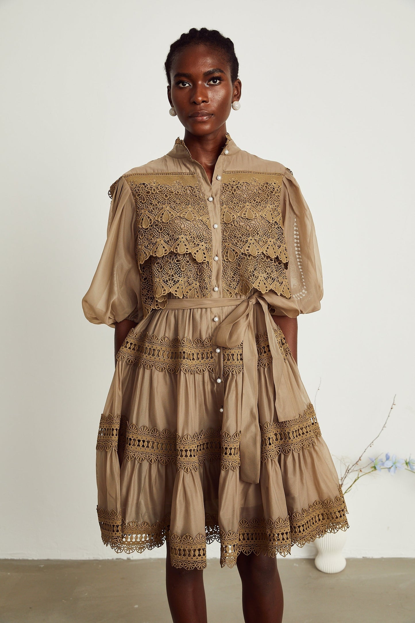 Inès lace cutout layered mini dress