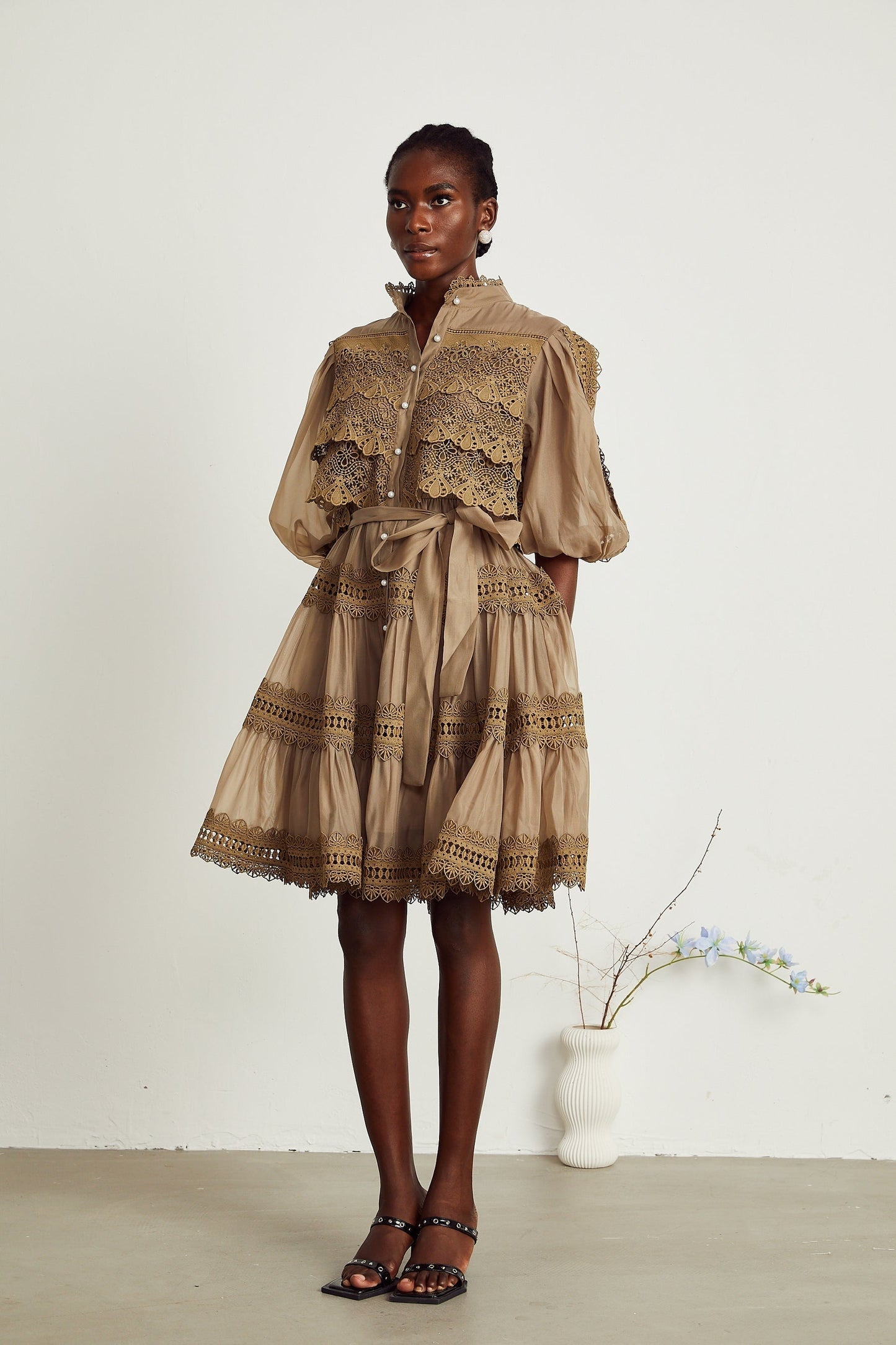 Inès lace cutout layered mini dress