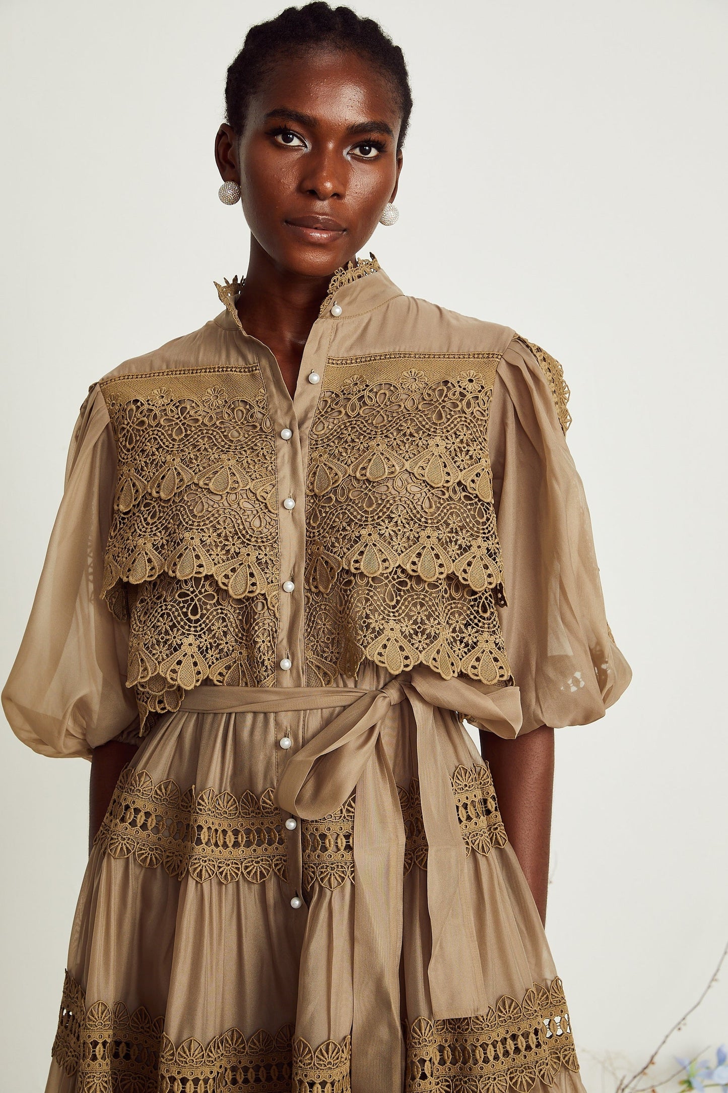 Inès lace cutout layered mini dress