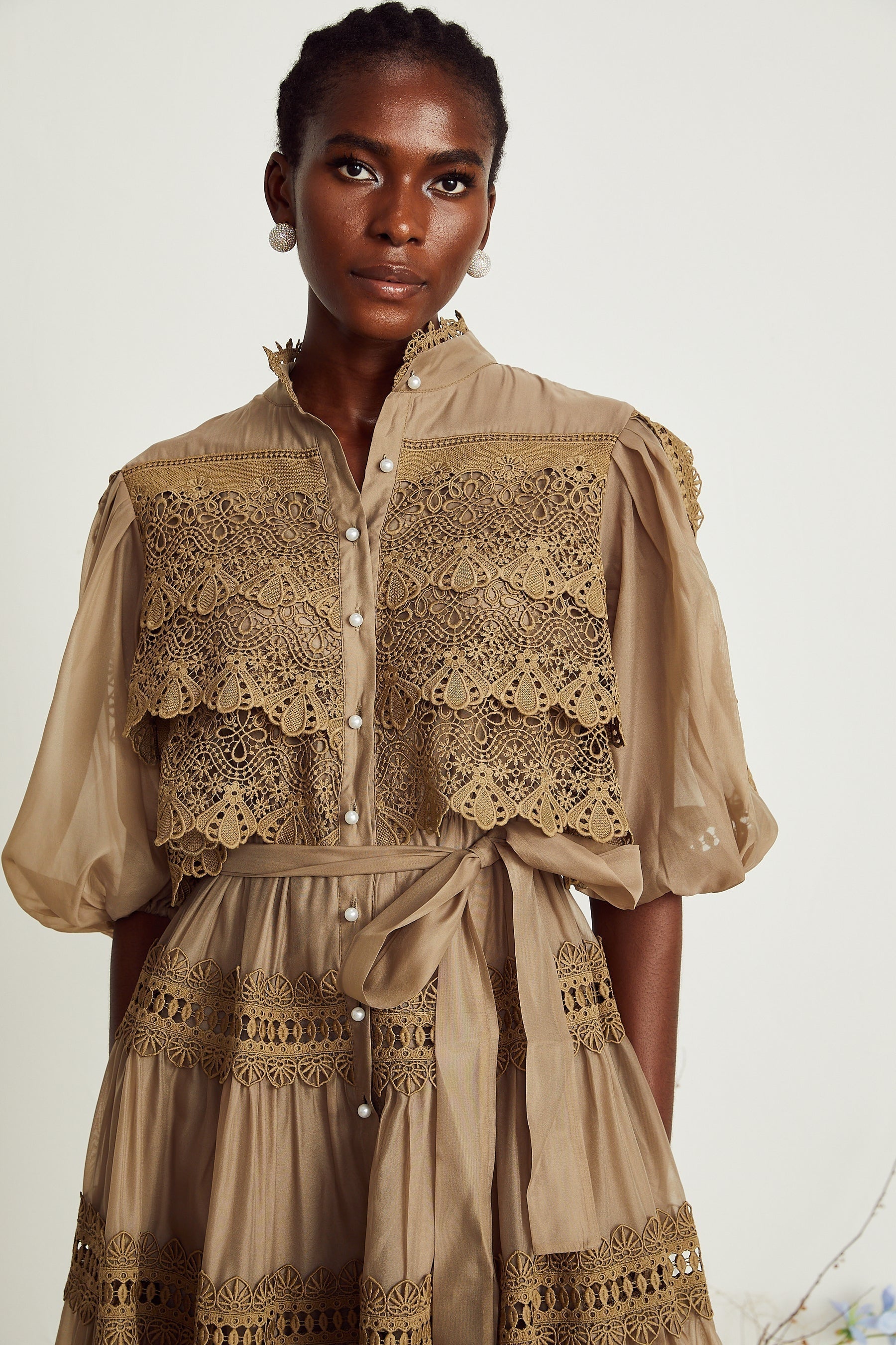 Inès lace cutout layered mini dress