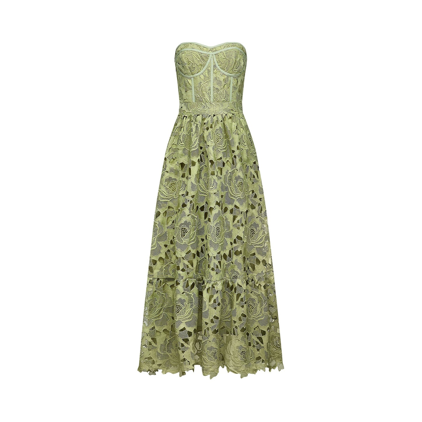 Inès lace floral embroidered cutout midi dress