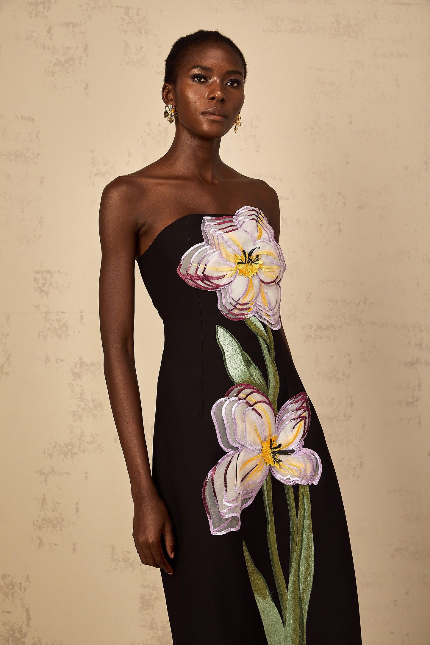 Irène Sequin Embroidered OffShoulder Midi Dress in Black