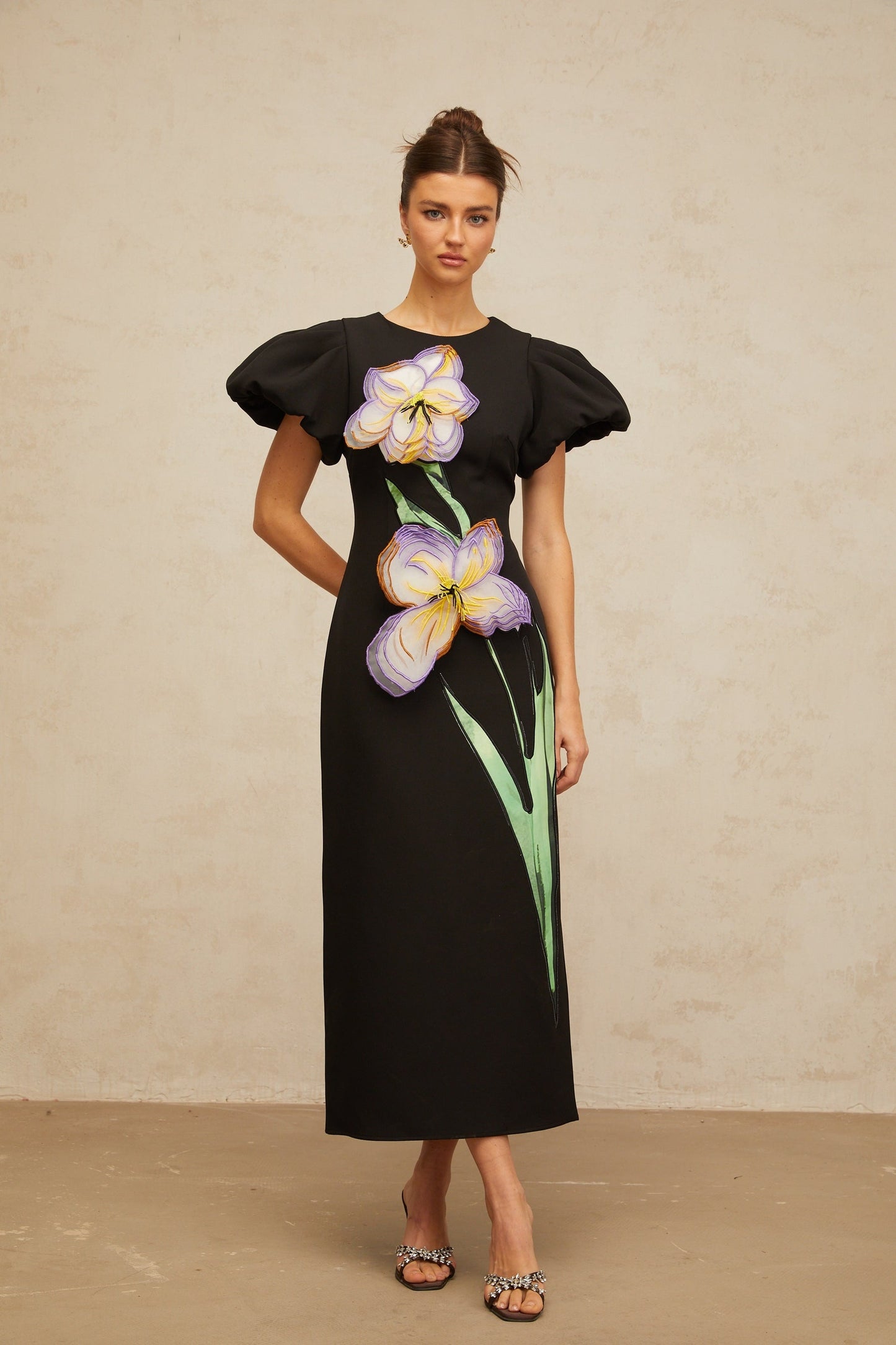 Irène sequined floralembroidered midi dress in Black