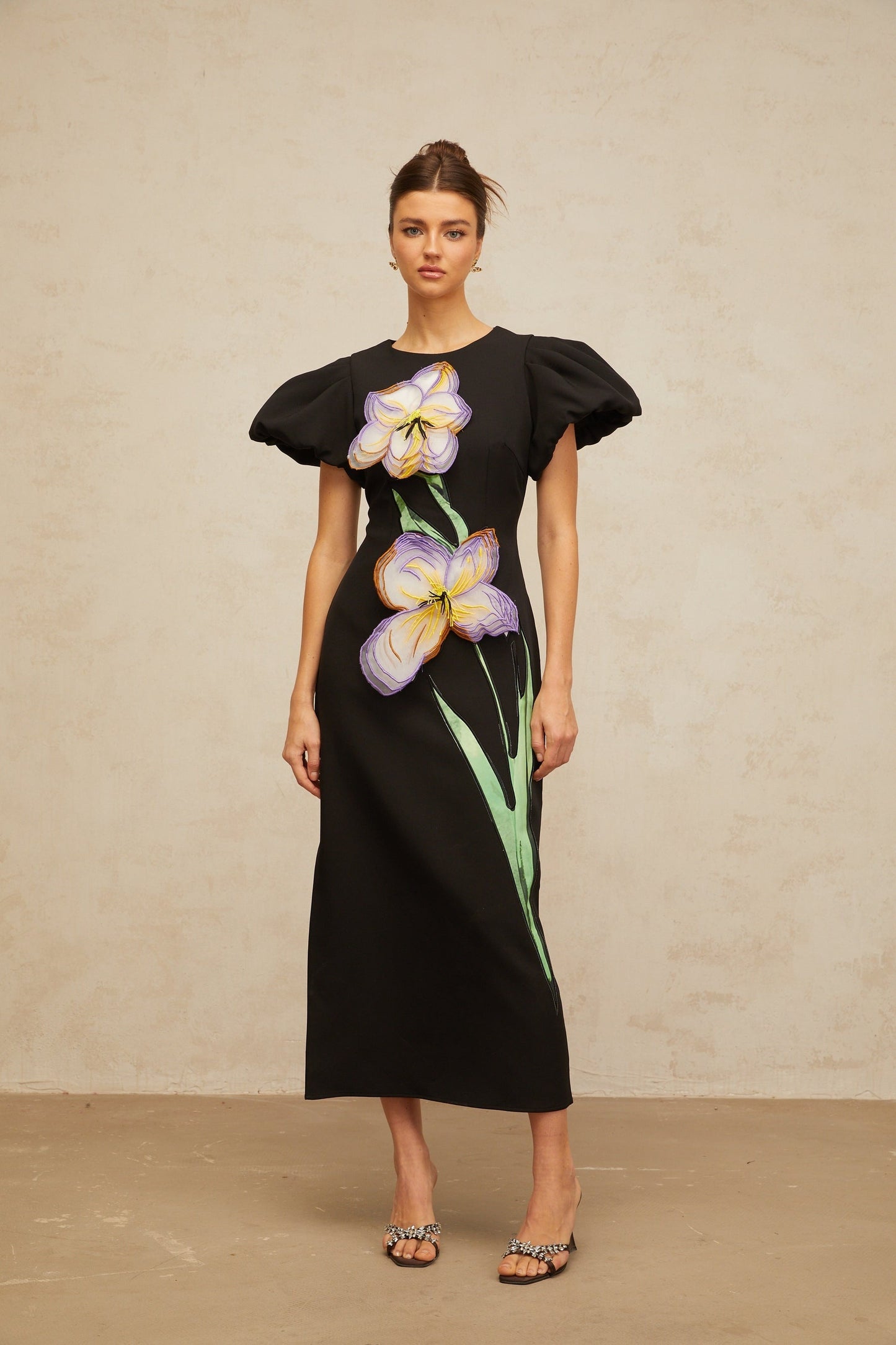 Irène sequined floralembroidered midi dress in Black