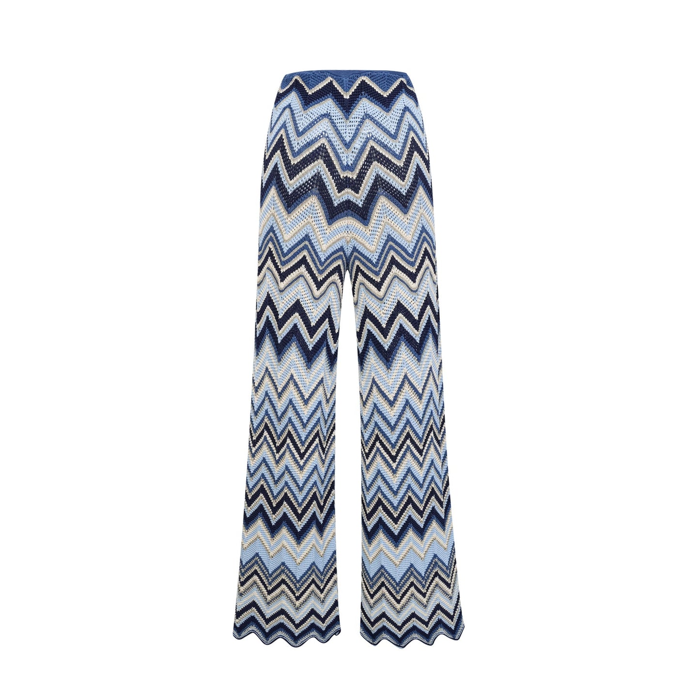 Irina blue zigzagwoven pointelleknit top trousers matching set