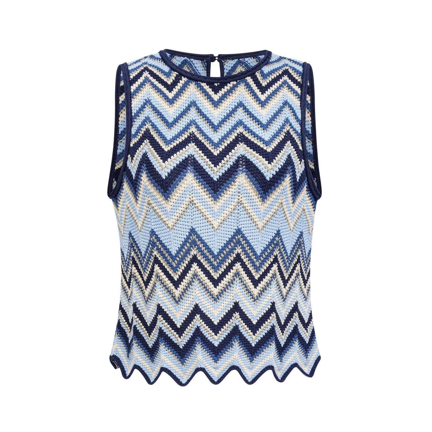 Irina blue zigzagwoven pointelleknit top trousers matching set