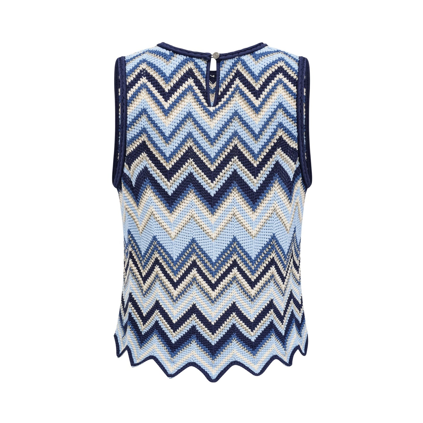 Irina blue zigzagwoven pointelleknit top trousers matching set
