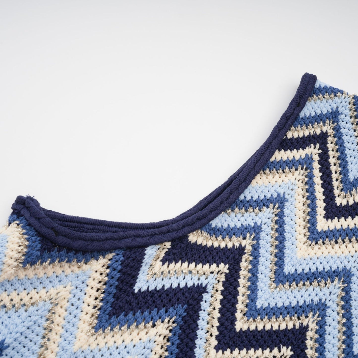 Irina blue zigzagwoven pointelleknit top trousers matching set