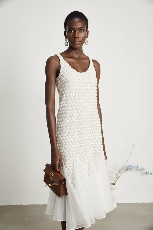 Isabeau fauxflower embellished tulle midi dress