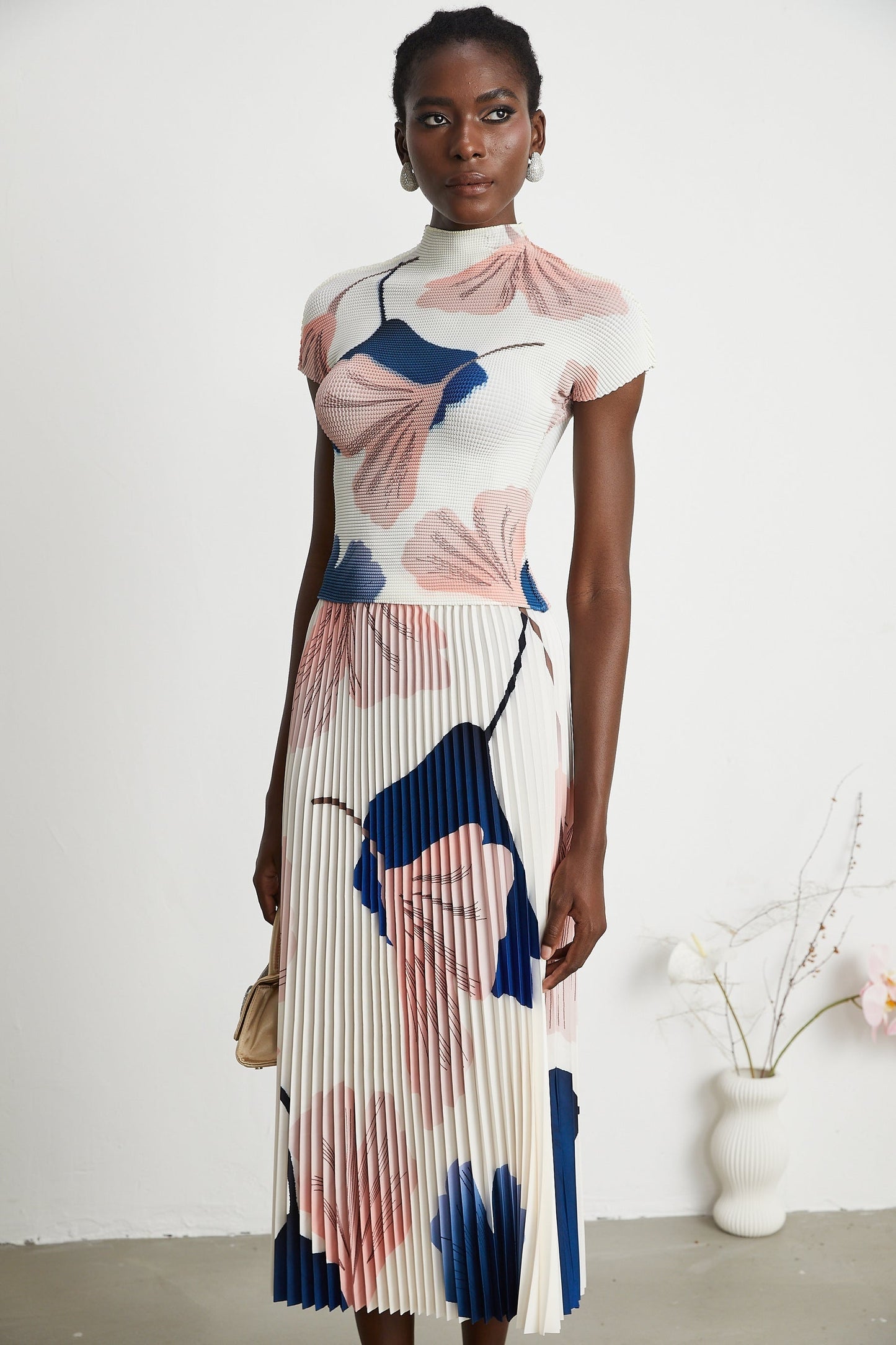 Isolde patternprint knitted top skirt matching set