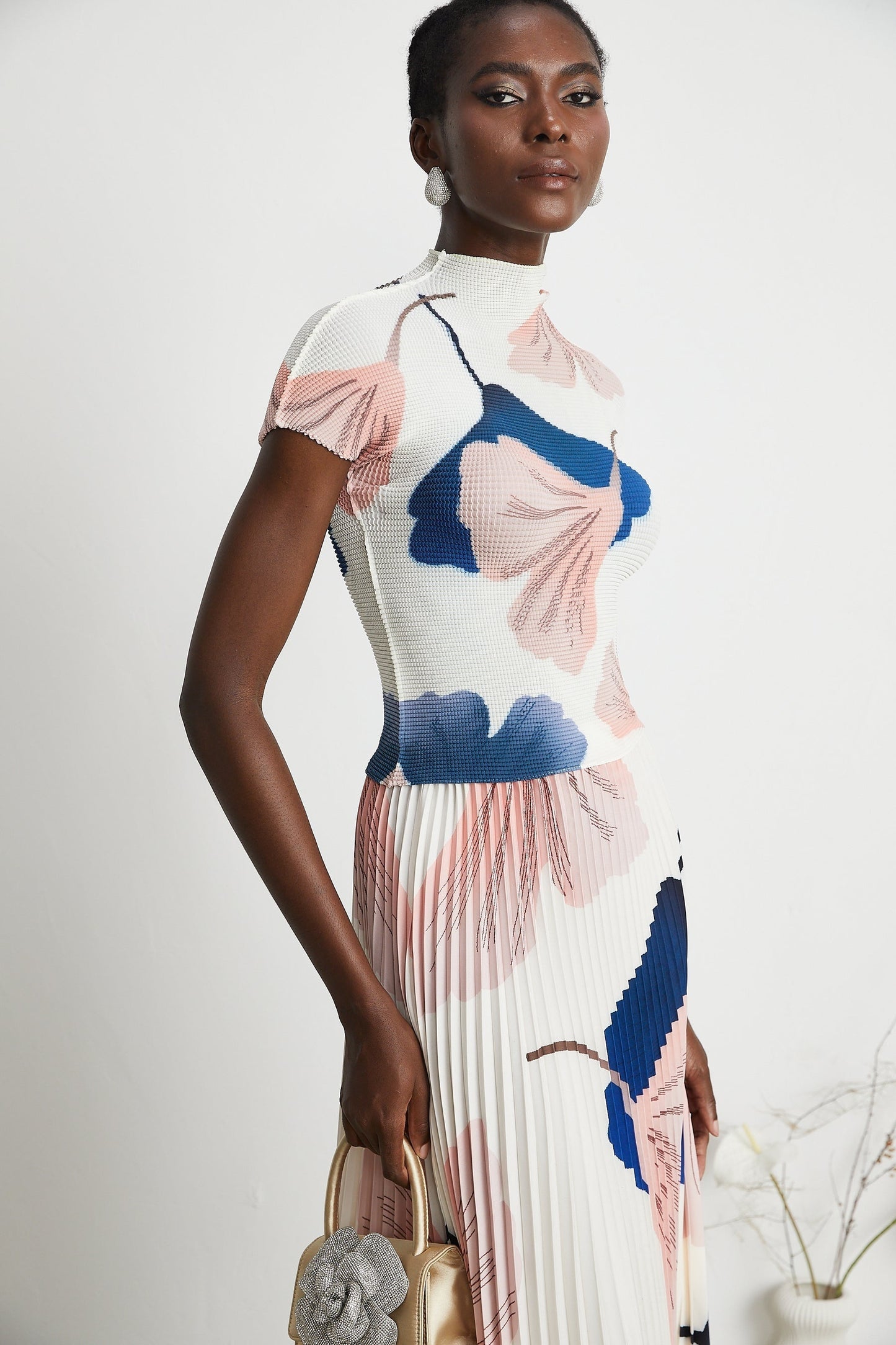 Isolde patternprint knitted top skirt matching set