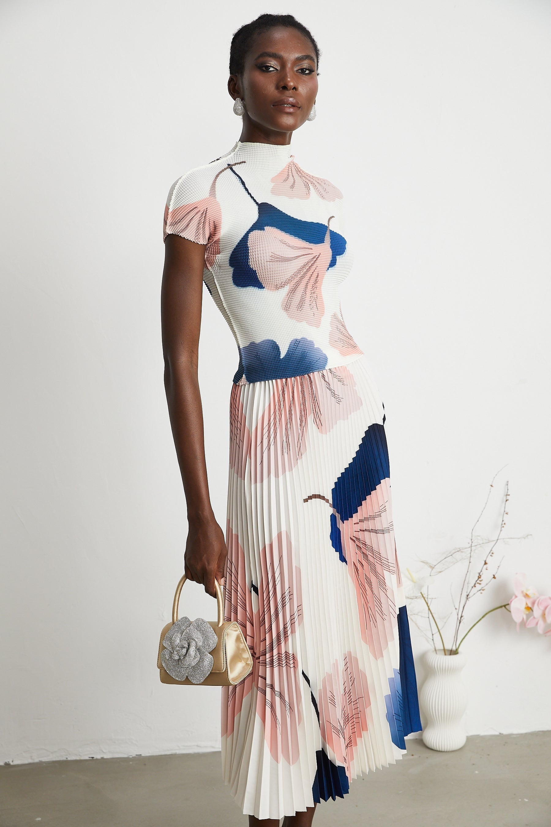 Isolde patternprint knitted top  skirt matching set