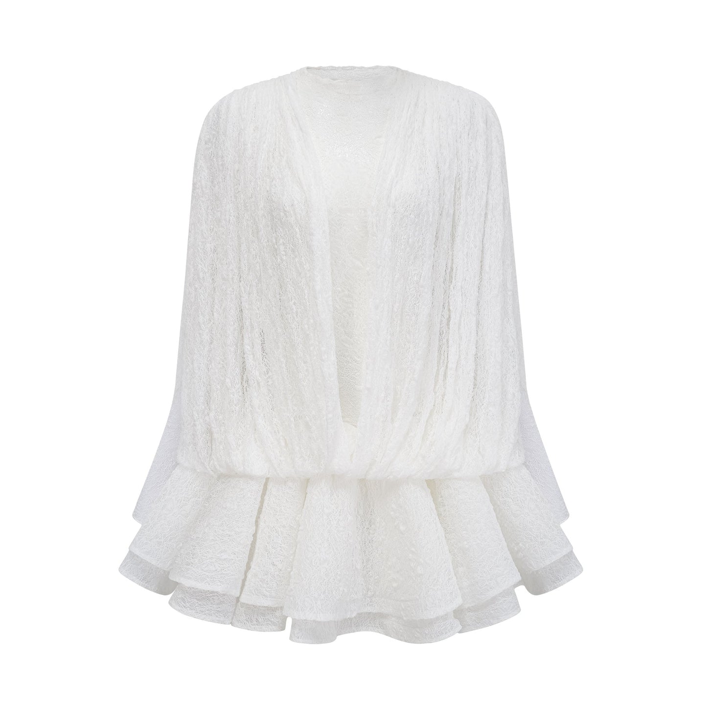 Isoline white semisheer lace top shorts dress matching set
