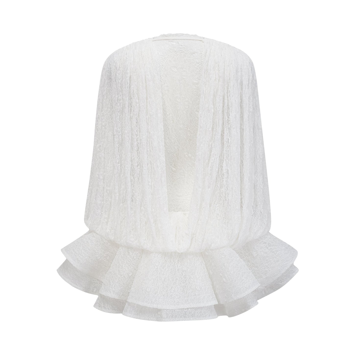 Isoline white semisheer lace top shorts dress matching set