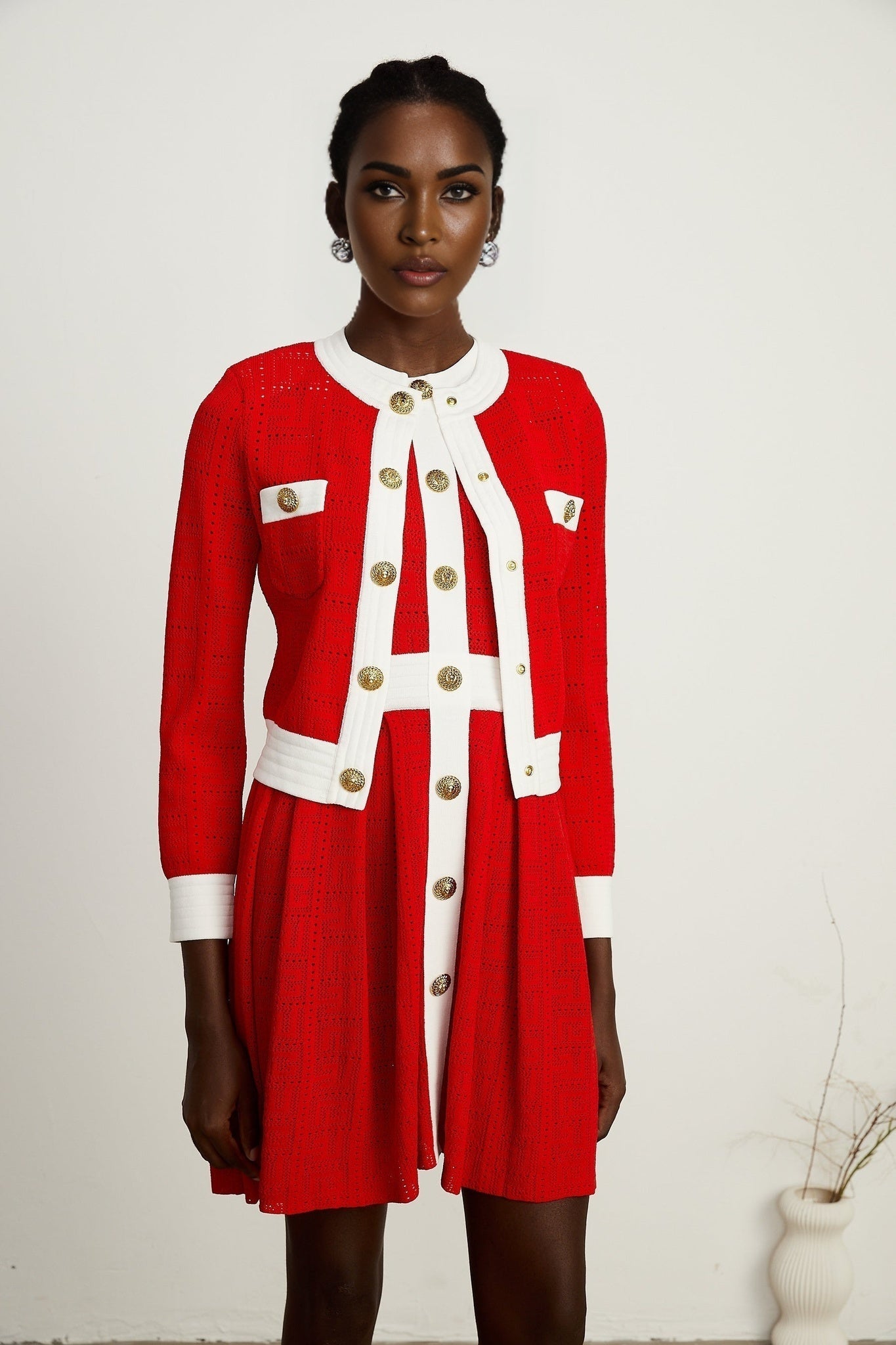Jasmine red contrasttrim knit cardigan