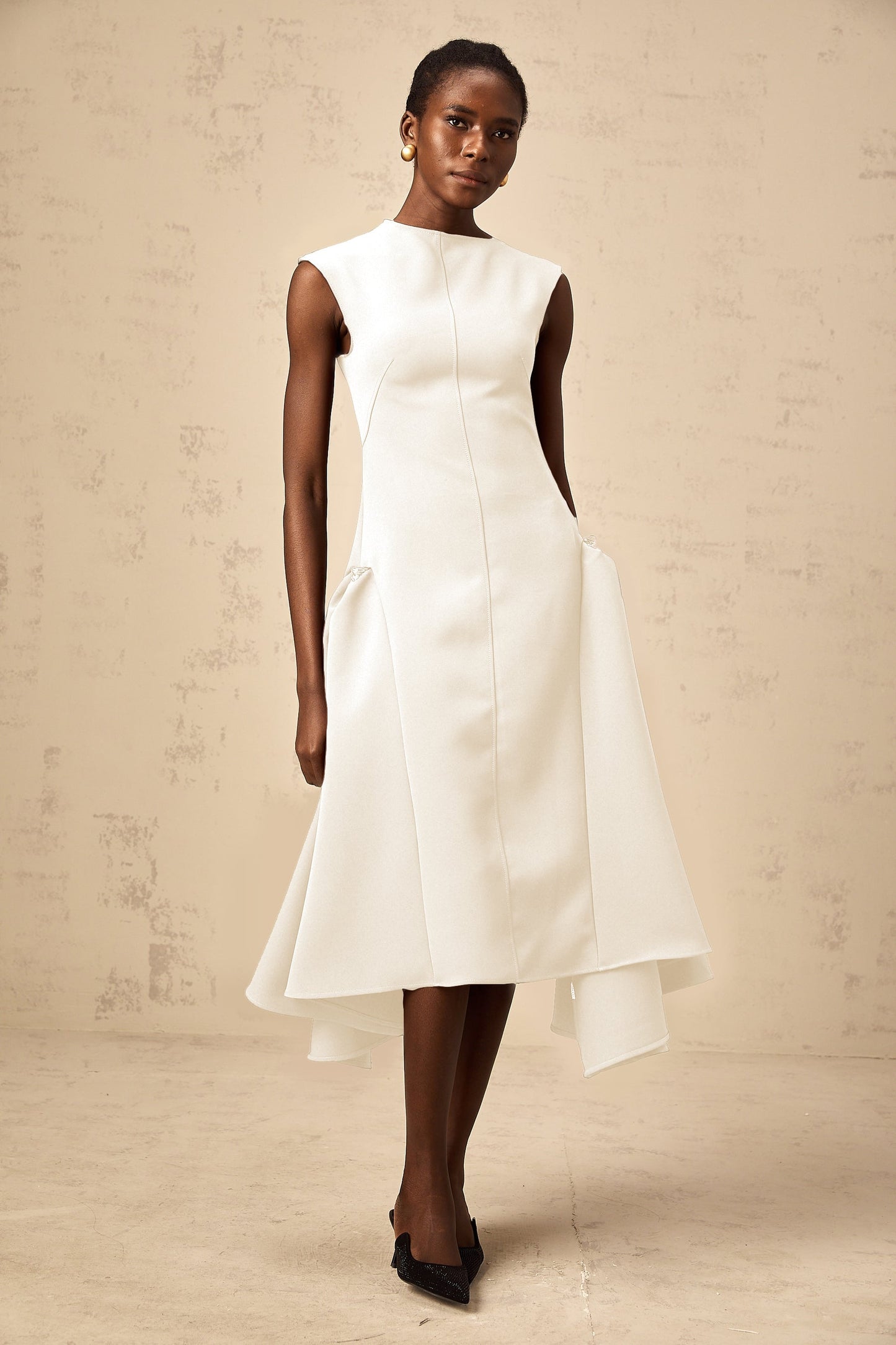 Jenifier white asymmetrical midi dress