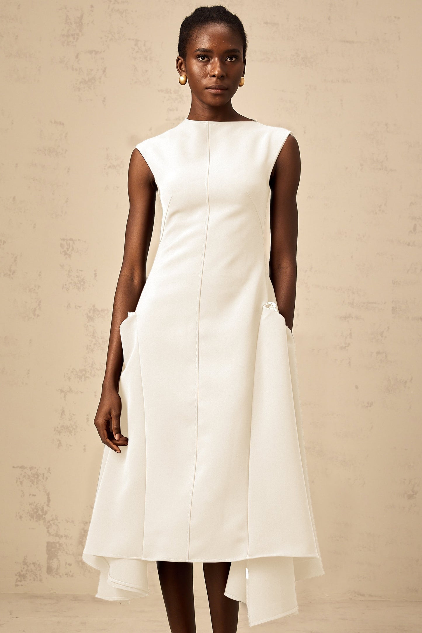 Jenifier white asymmetrical midi dress