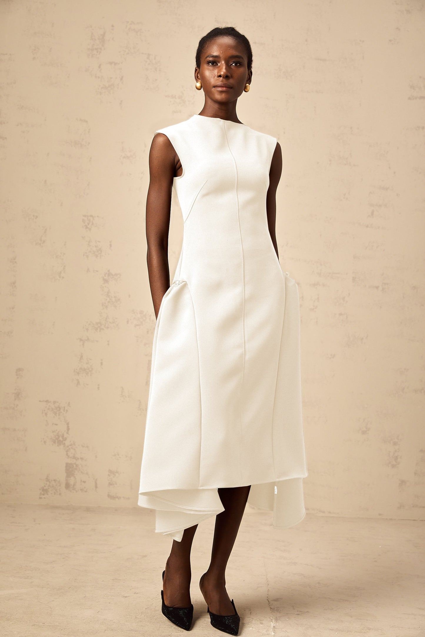 Jenifier white asymmetrical midi dress