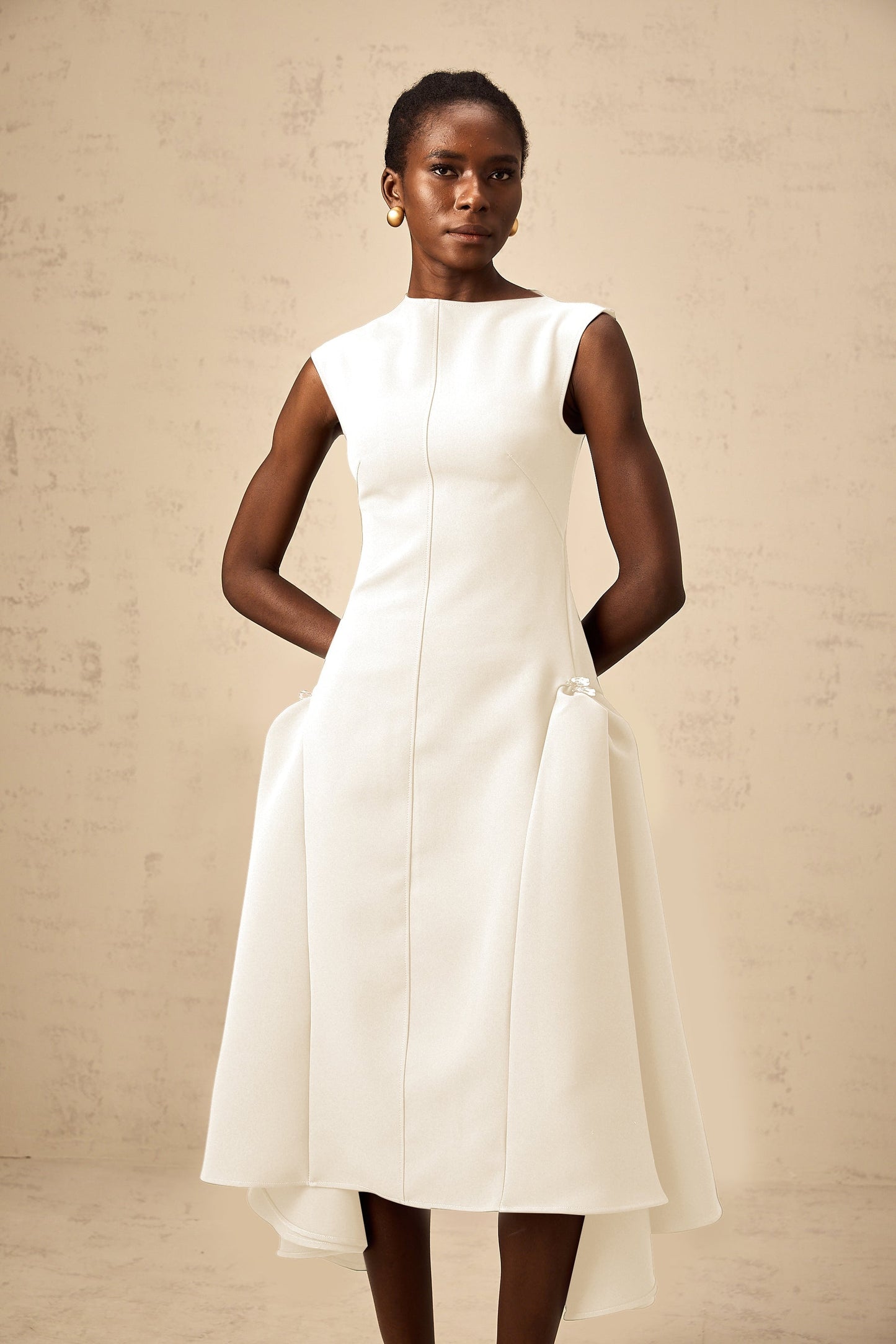 Jenifier white asymmetrical midi dress