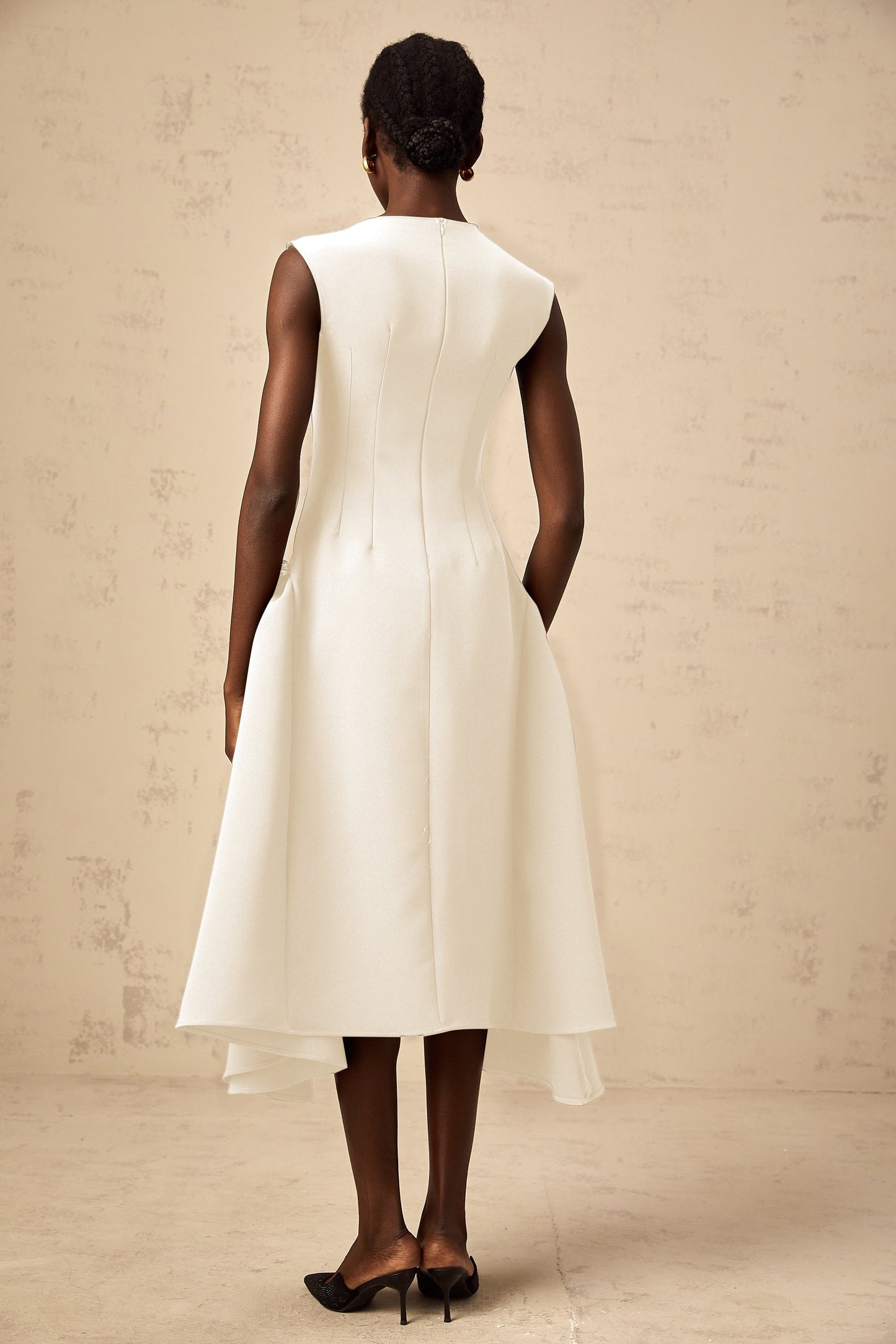 Jenifier white asymmetrical midi dress