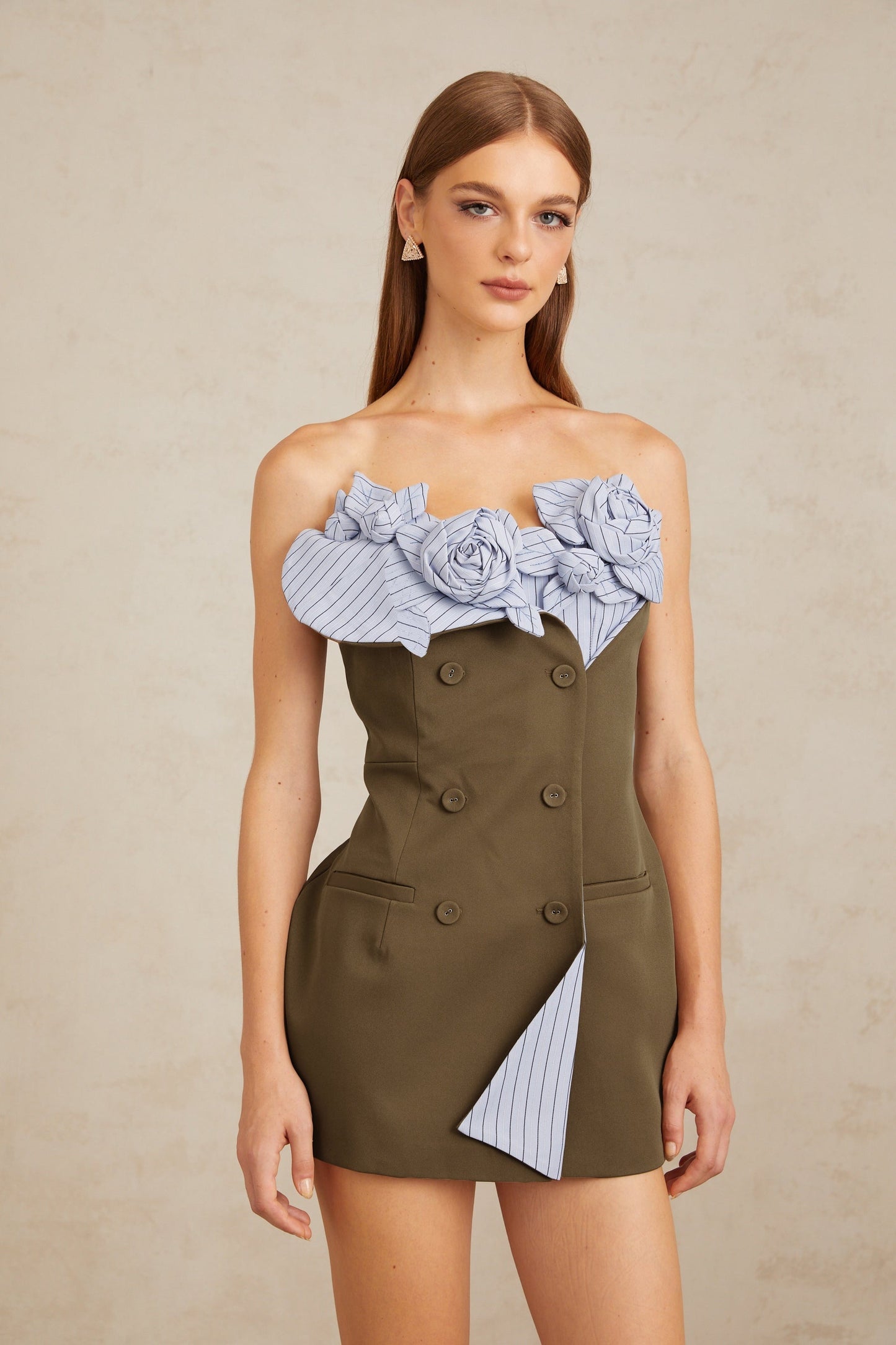 Johanna Brown Floral Panelled Mini Dress