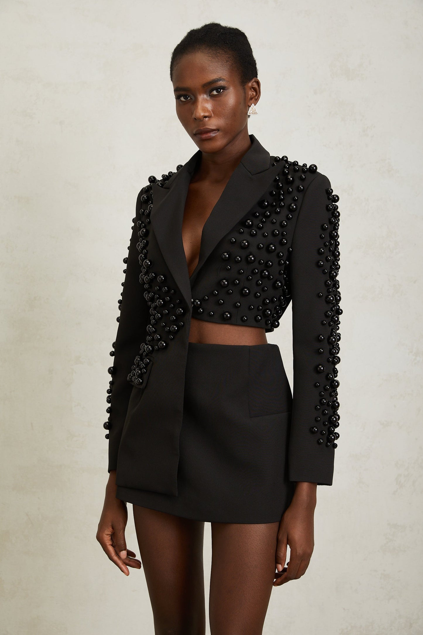 Joséphine Black Faux Pearl Blazer Skirt Set