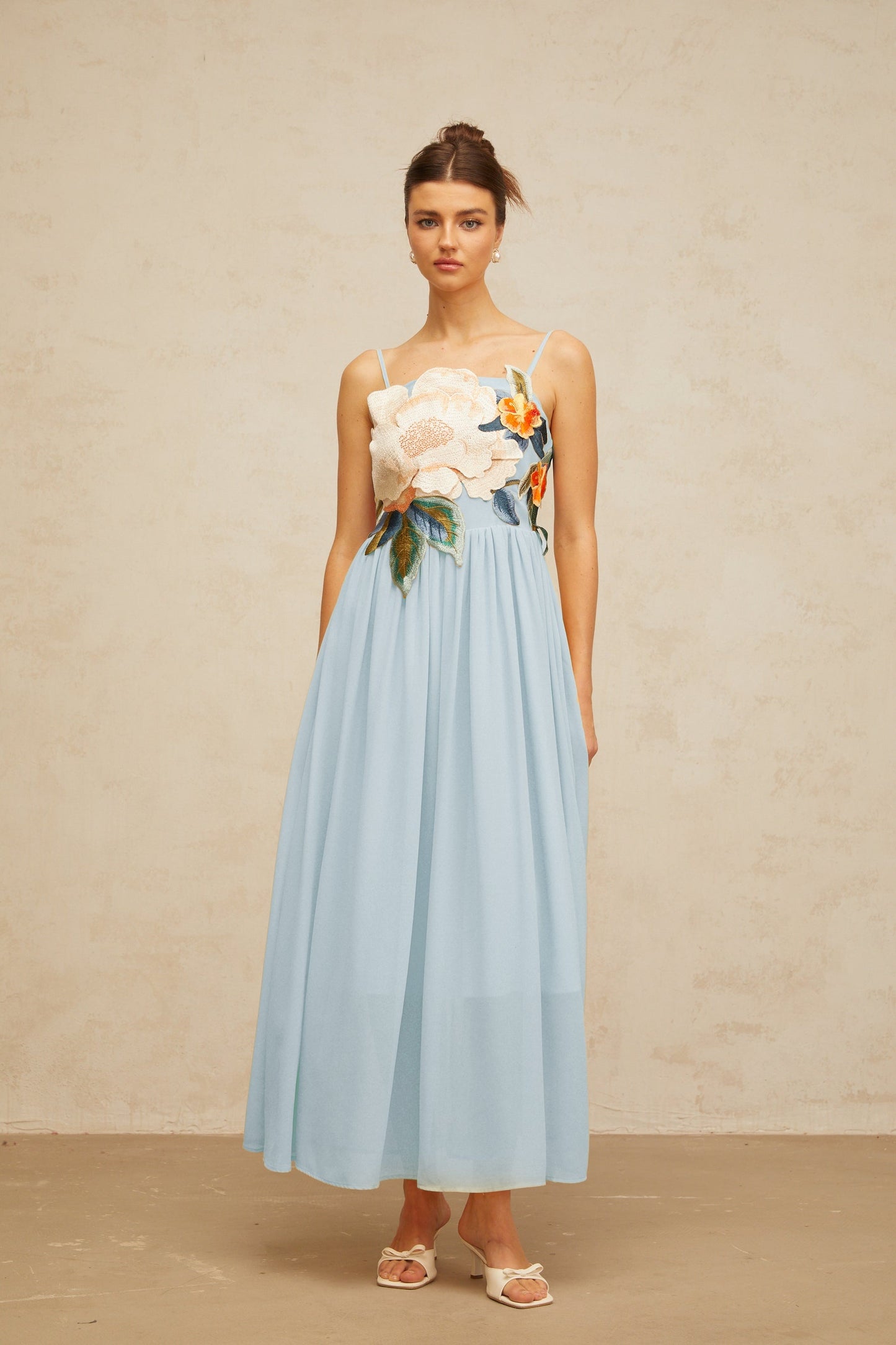 Josette floralembroidered shirred maxi dress in Blue