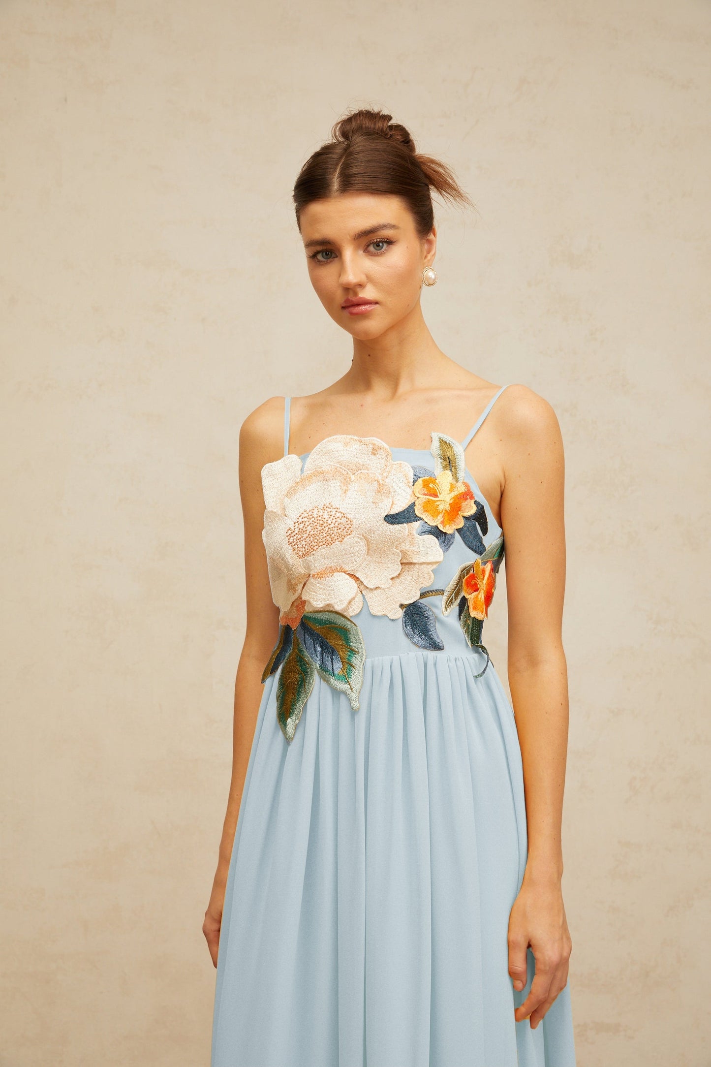 Josette floralembroidered shirred maxi dress in Blue