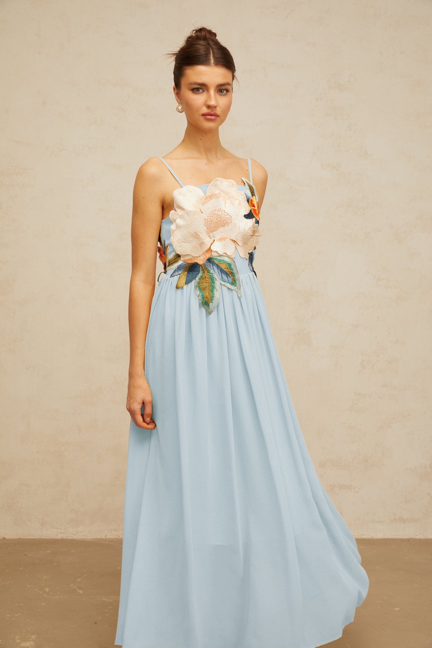 Josette floralembroidered shirred maxi dress in Blue