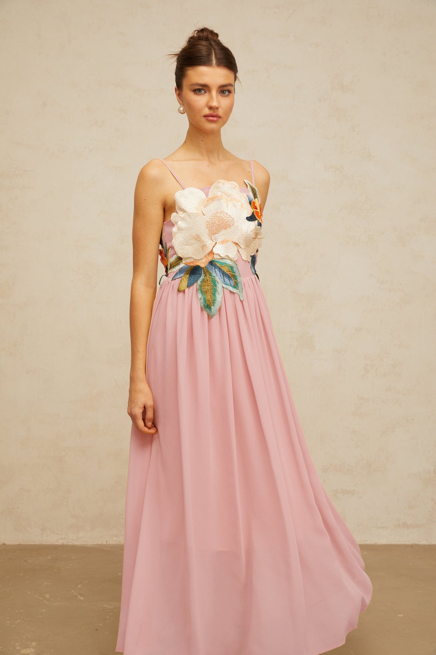 Josette floralembroidered shirred maxi dress in Pink