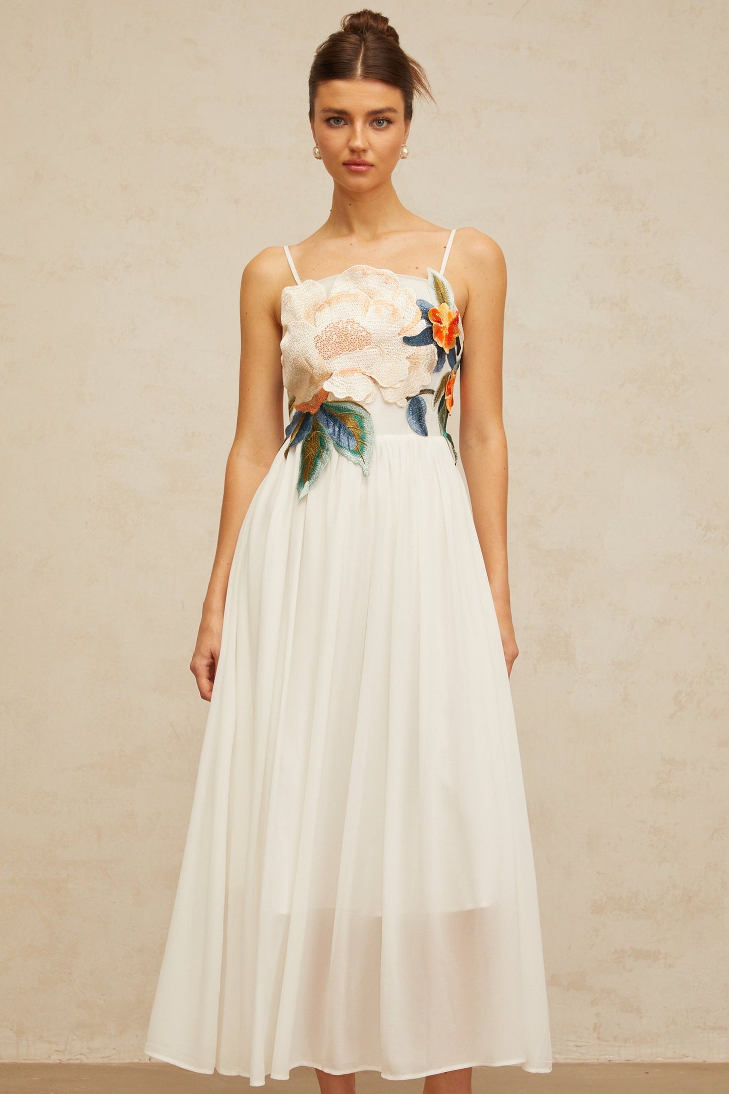 Josette floralembroidered shirred maxi dress in White