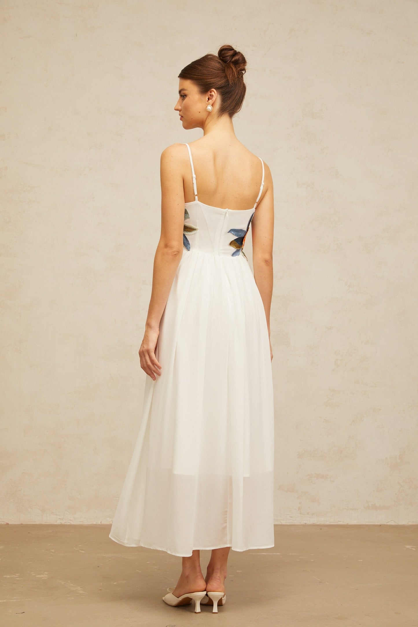 Josette floralembroidered shirred maxi dress in White