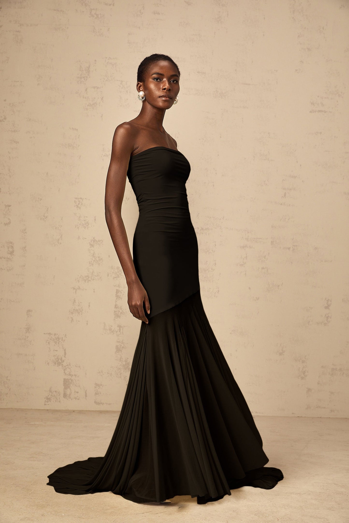 Josiane Black Offshoulder Sheer Tulle Maxi Dress