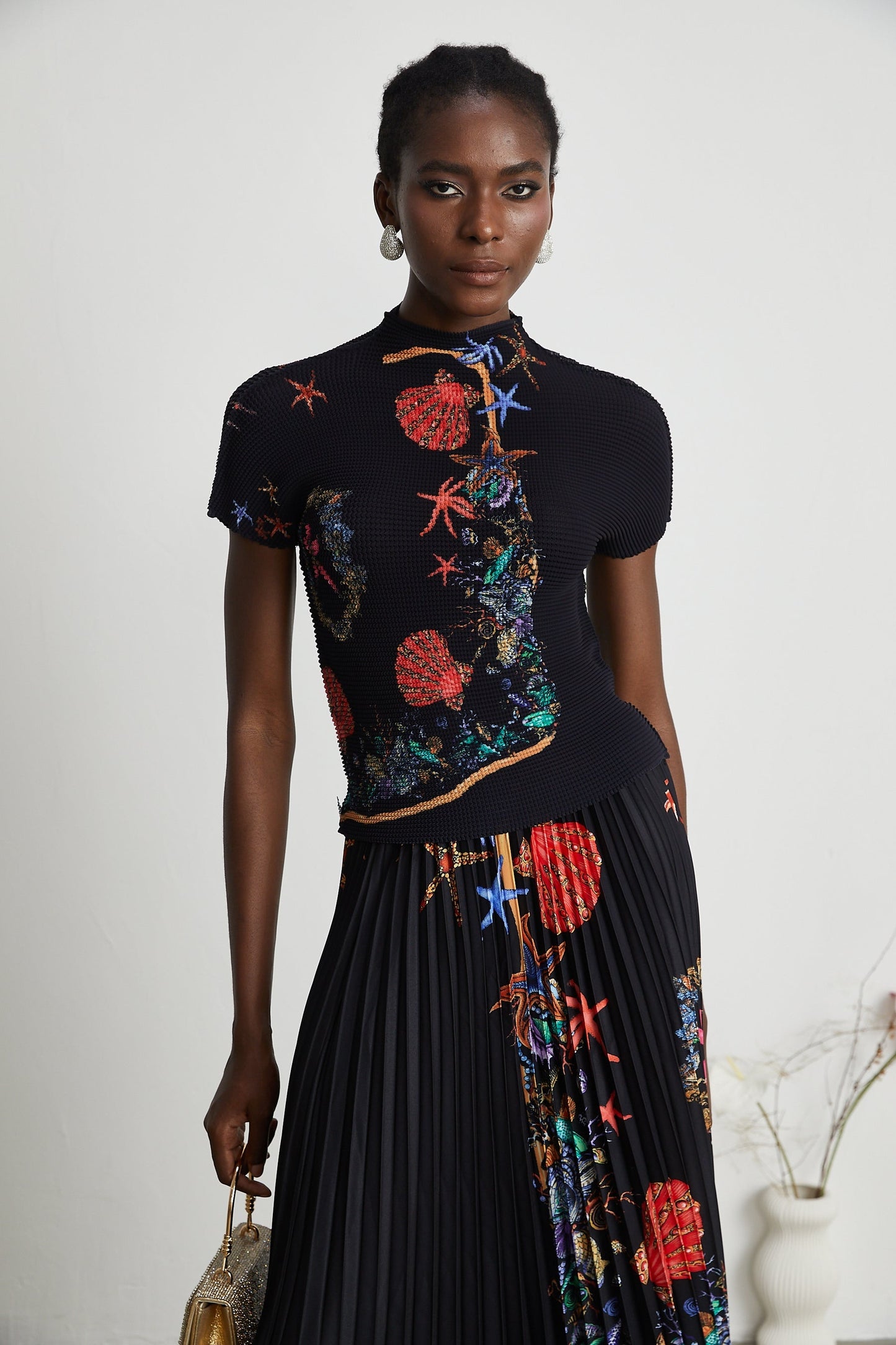 Josiane patternprint knitted top skirt matching set