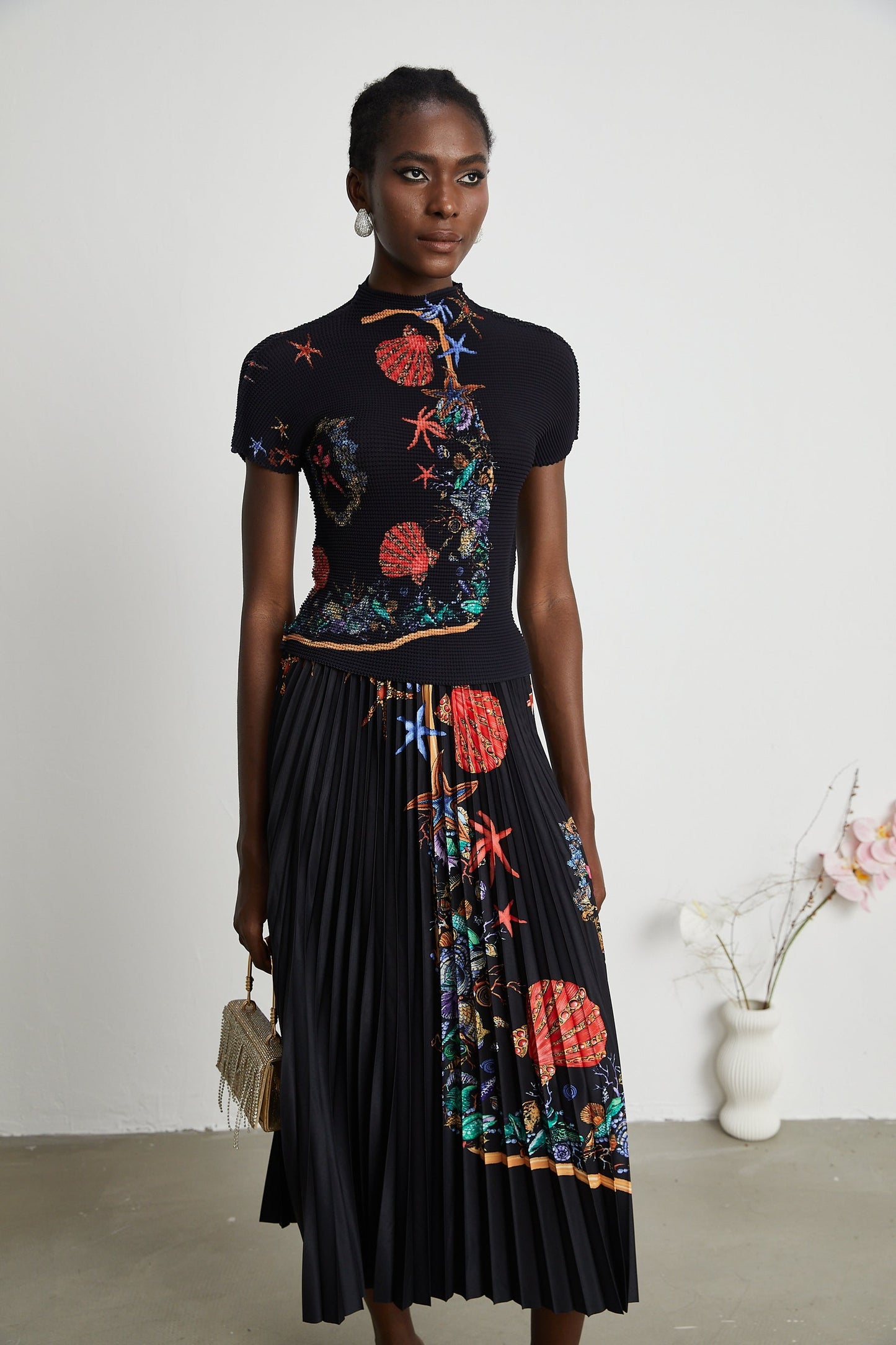 Josiane patternprint knitted top skirt matching set