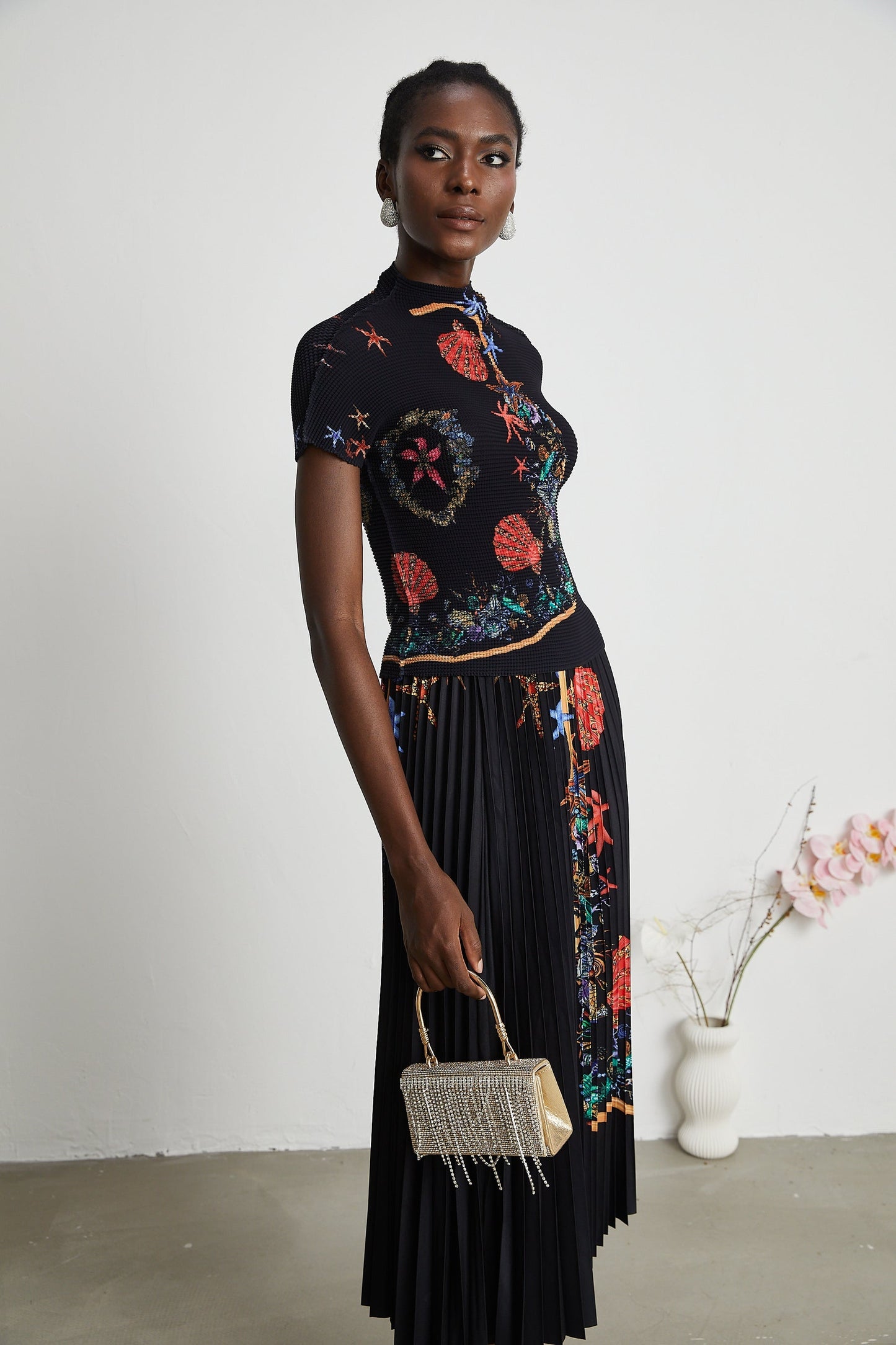 Josiane patternprint knitted top skirt matching set