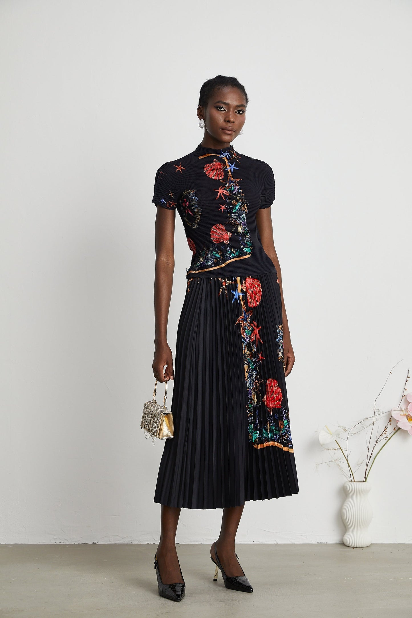 Josiane patternprint knitted top skirt matching set