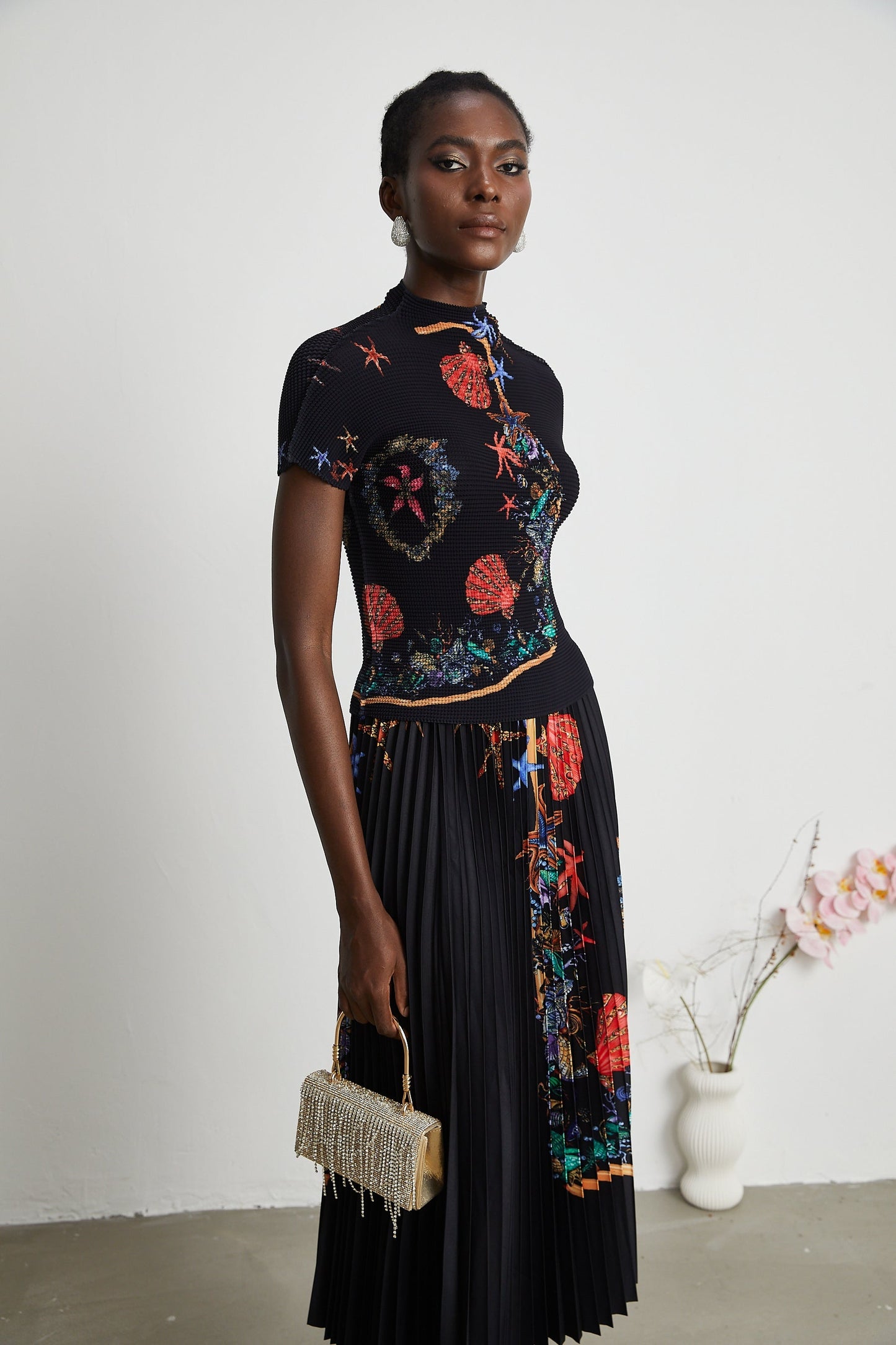 Josiane patternprint knitted top skirt matching set