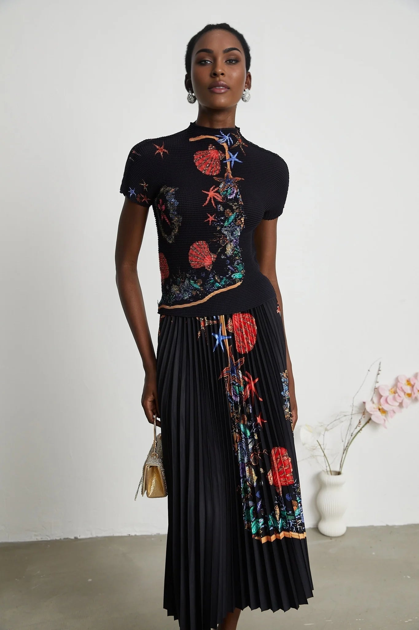 Josiane patternprint knitted top skirt matching set