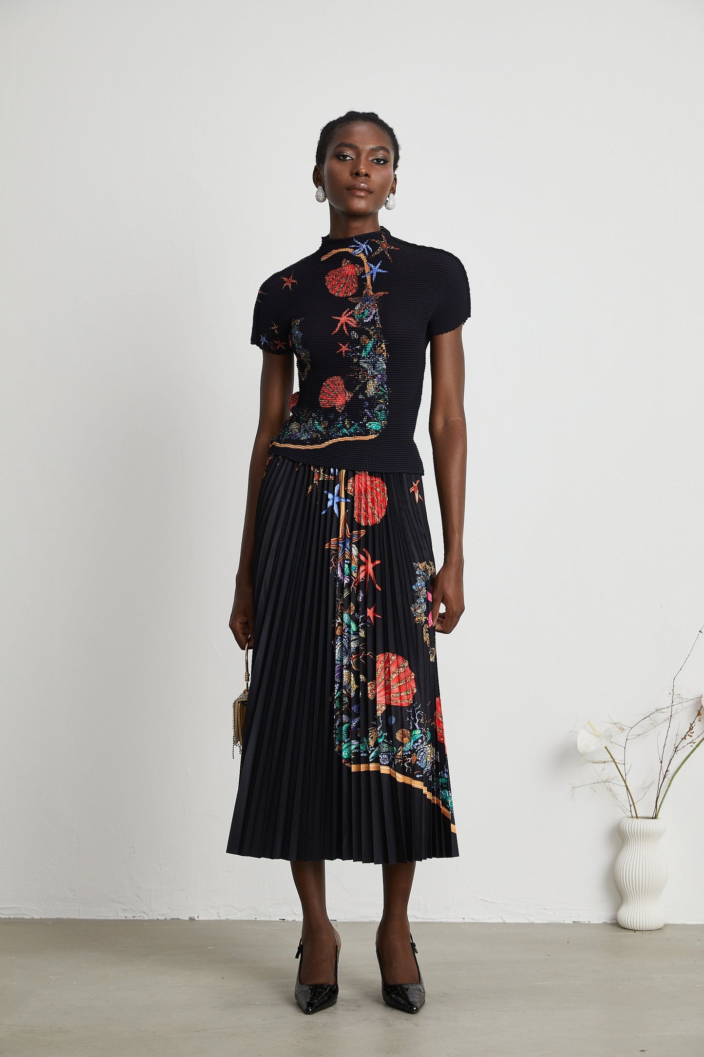 Josiane patternprint knitted top skirt matching set