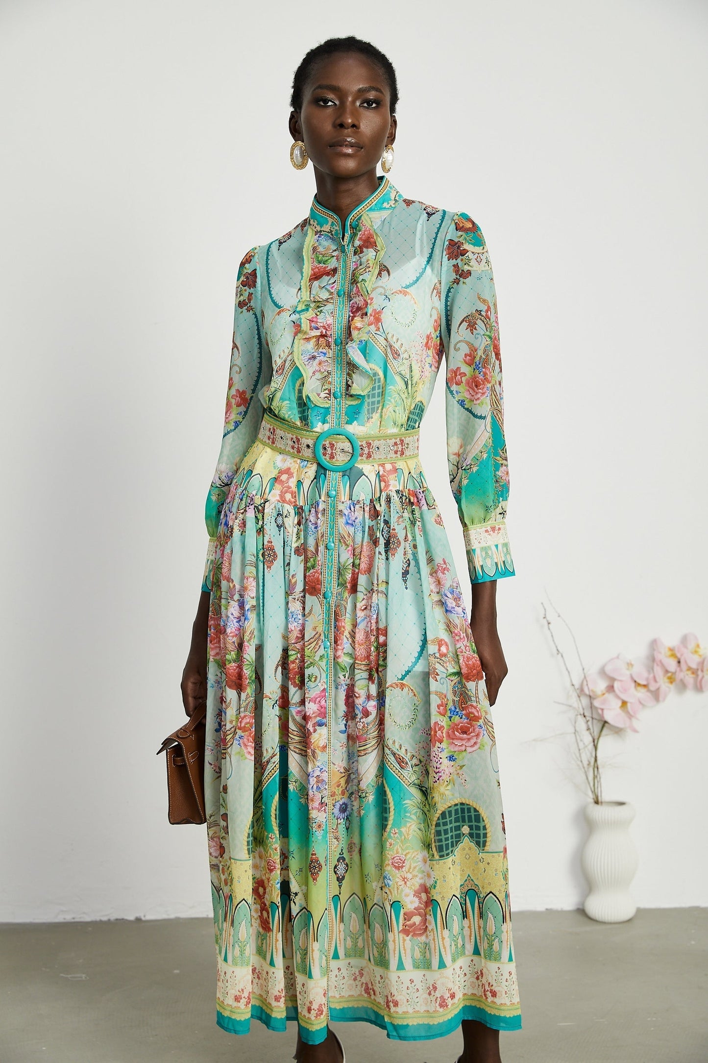 Juliette floralprint flouncehem midi dress