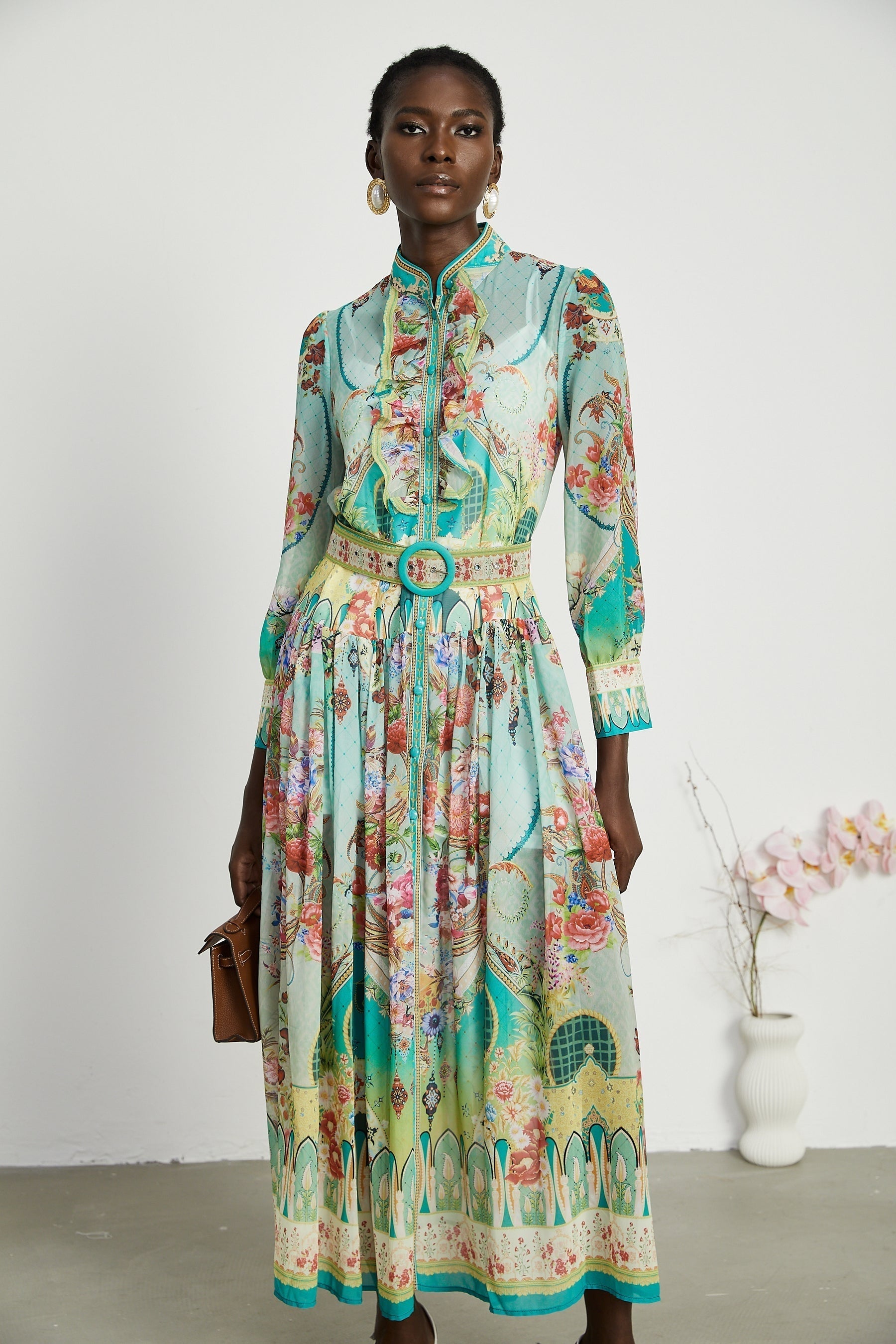 Juliette floralprint flouncehem midi dress