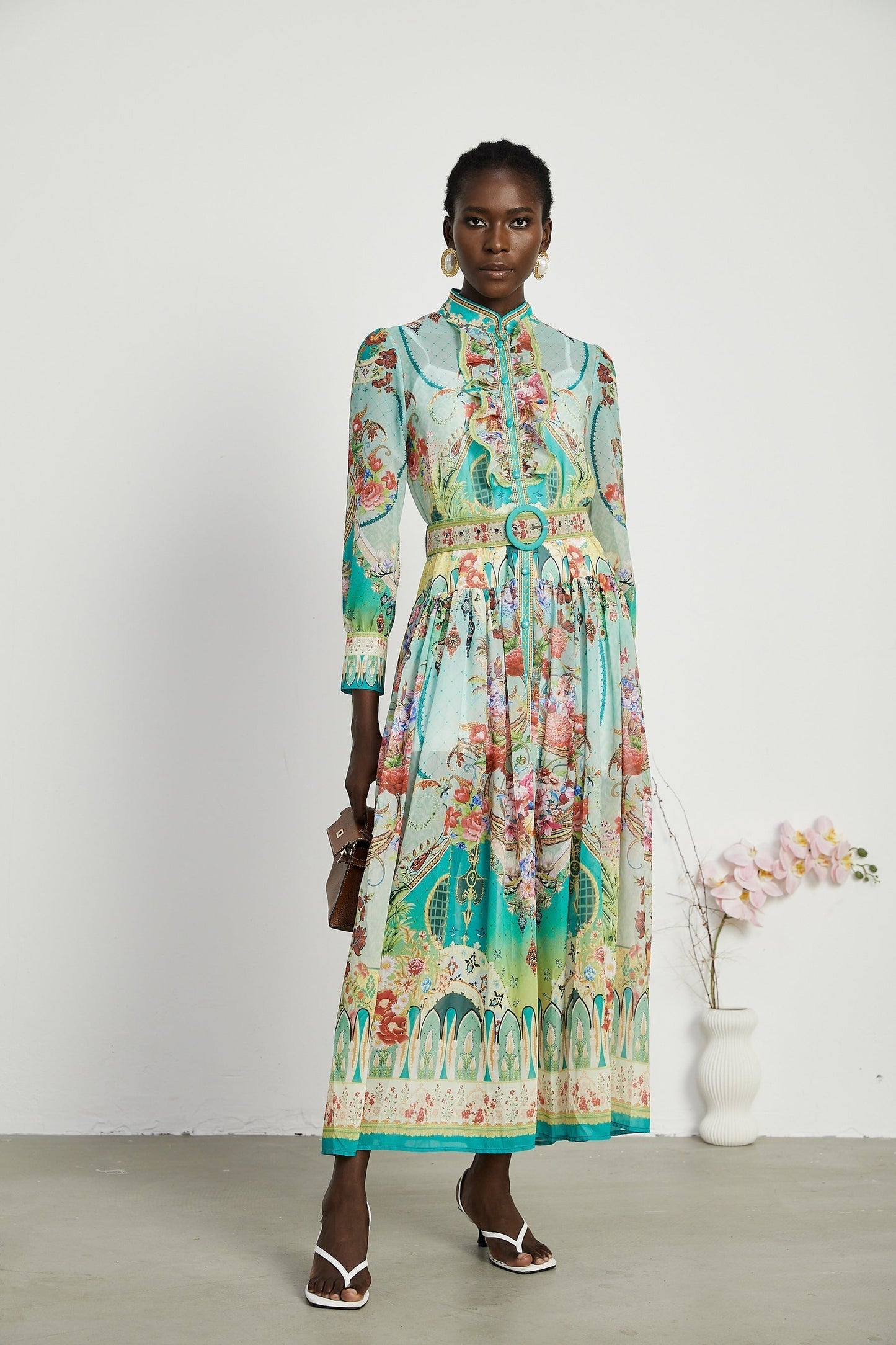Juliette floralprint flouncehem midi dress