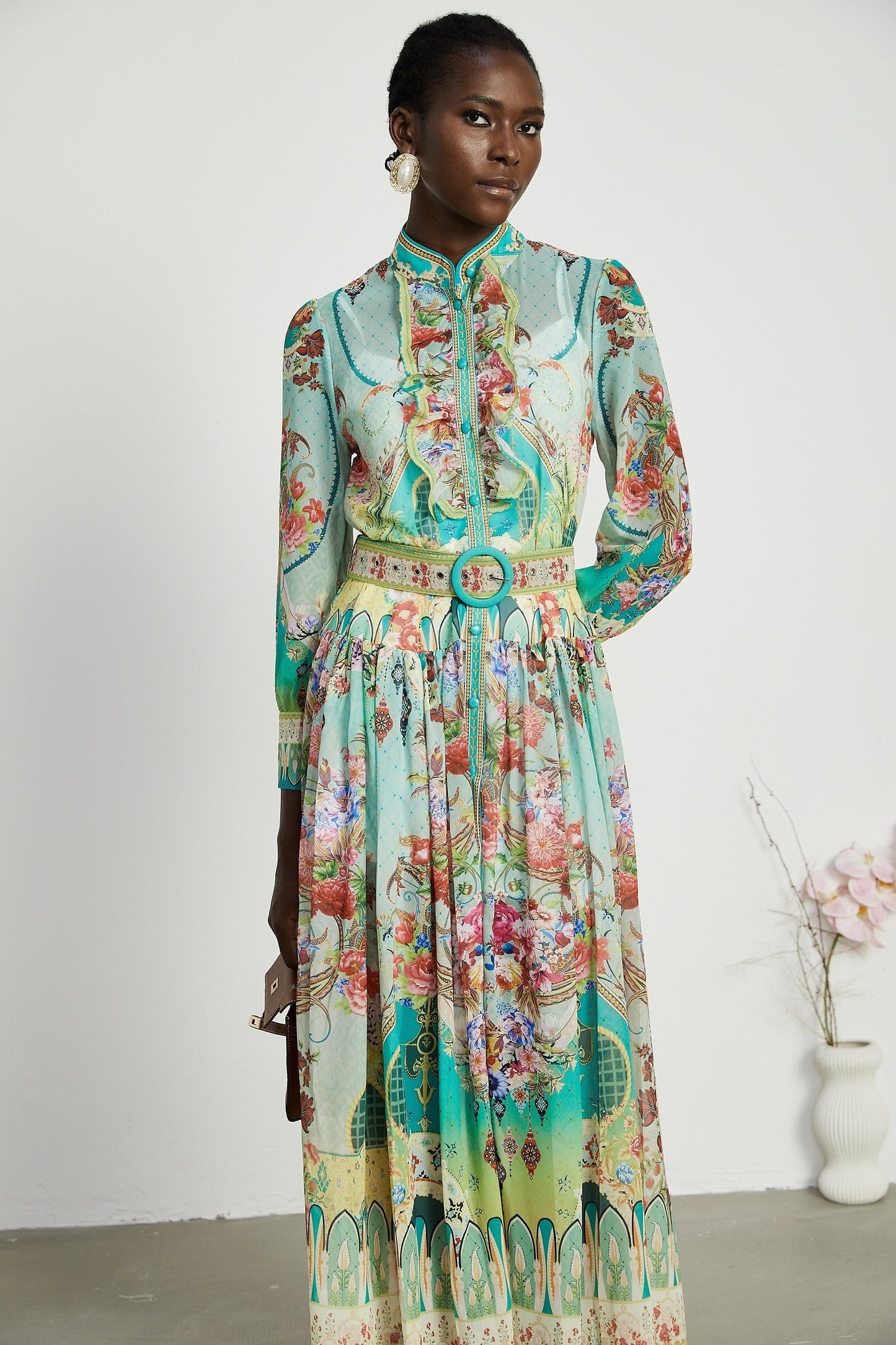 Juliette floralprint flouncehem midi dress