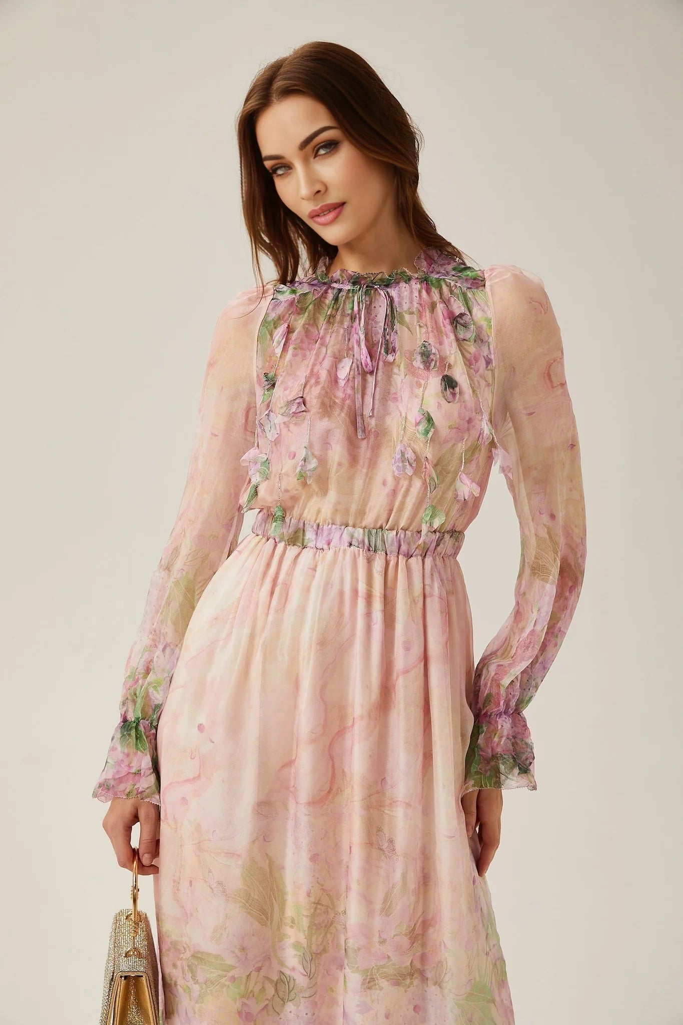 Justine floralprint cinchedwaist midi dress