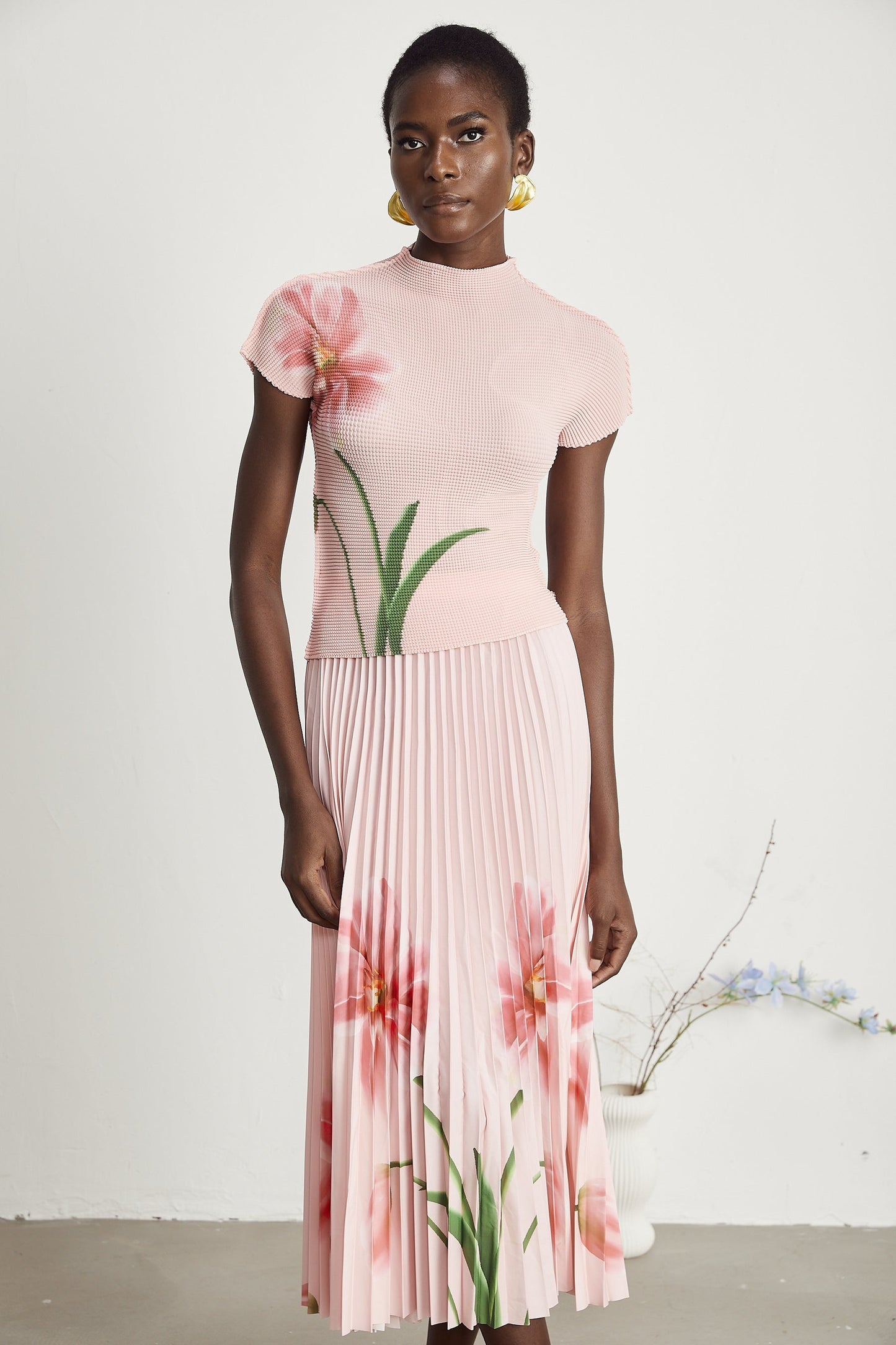 Justine floralprint stretch top skirt matching set