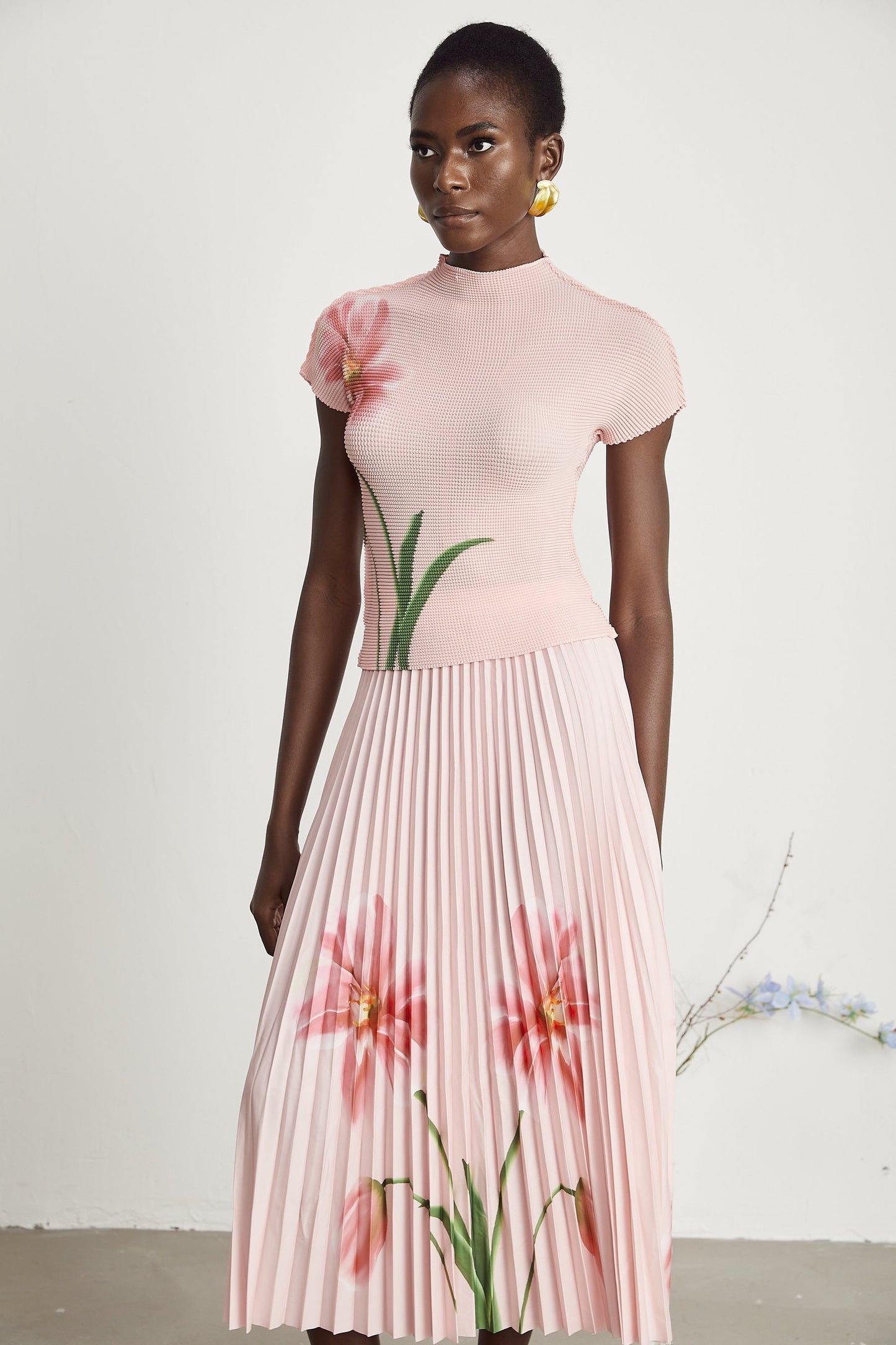 Justine floralprint stretch top skirt matching set