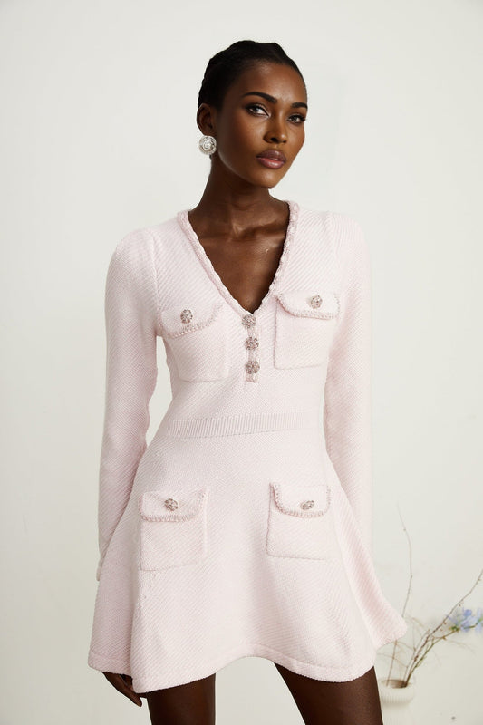 Karine pink Vneck knitted mini dress